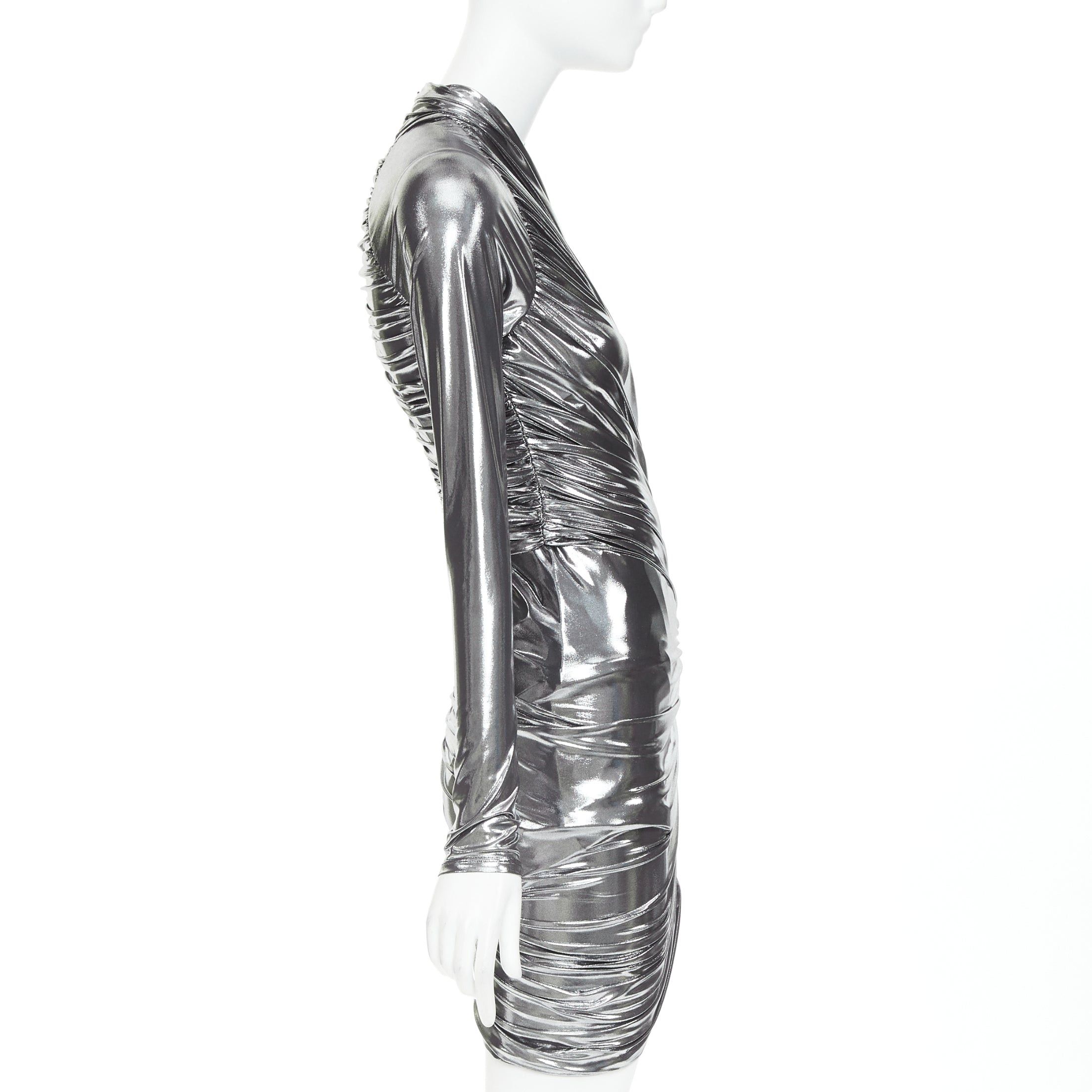Salvatore Ferragamo FERRAGAMO Maximilian Davis 2023 Runway metallic silver lame wrapped dress IT40 S Size S / US 4 / IT 40 - 4 Thumbnail