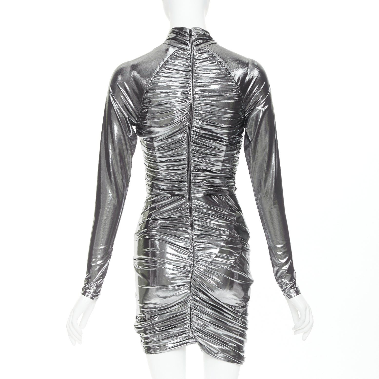 Salvatore Ferragamo FERRAGAMO Maximilian Davis 2023 Runway metallic silver lame wrapped dress IT40 S Size S / US 4 / IT 40 - 5 Thumbnail