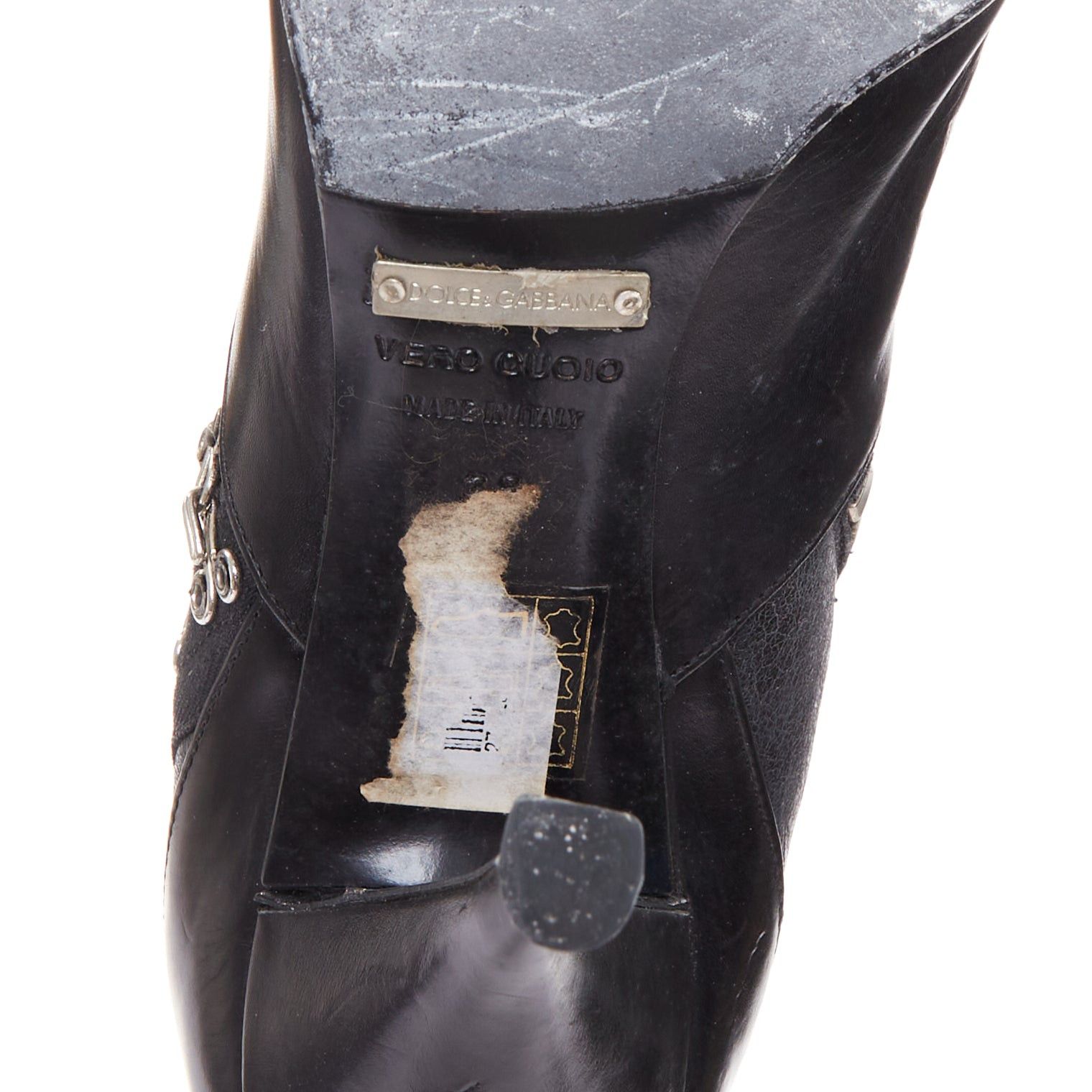 rare DOLCE GABBANA 2003 Vintage Corset black leather eyelet pointy tall boots EU38