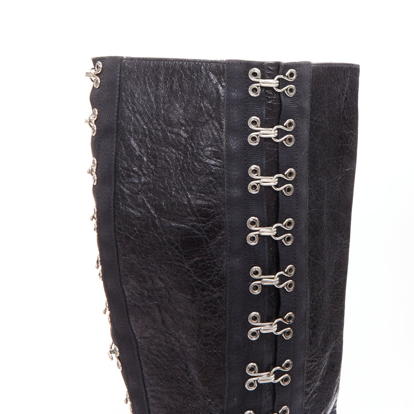 rare DOLCE GABBANA 2003 Vintage Corset black leather eyelet pointy tall boots EU38