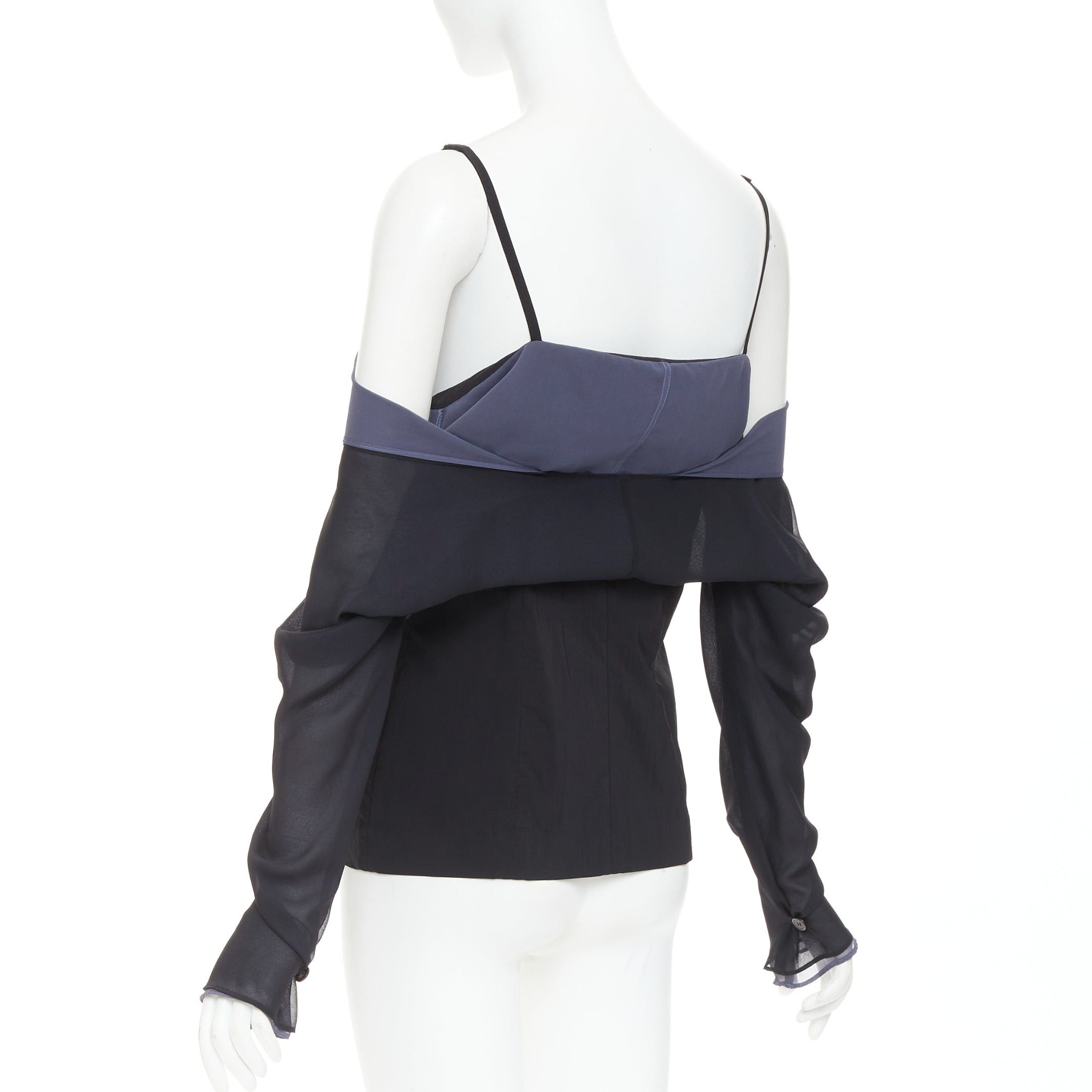 Dolce & Gabbana DOLCE GABBANA Vintage black grey cold off shoulder spaghetti button top Size S / US 4 / IT 40 - 6 Thumbnail