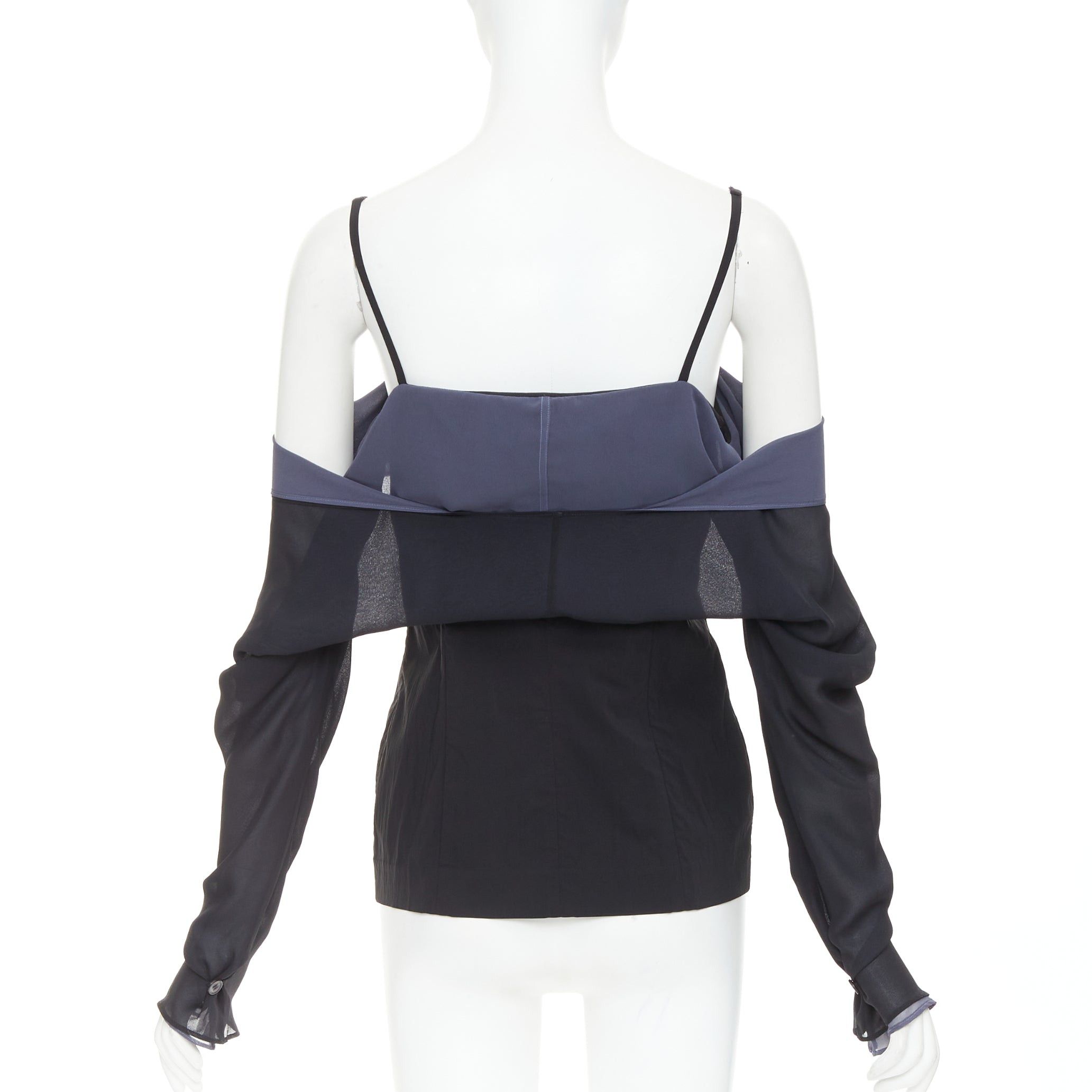 Dolce & Gabbana DOLCE GABBANA Vintage black grey cold off shoulder spaghetti button top Size S / US 4 / IT 40 - 5 Thumbnail