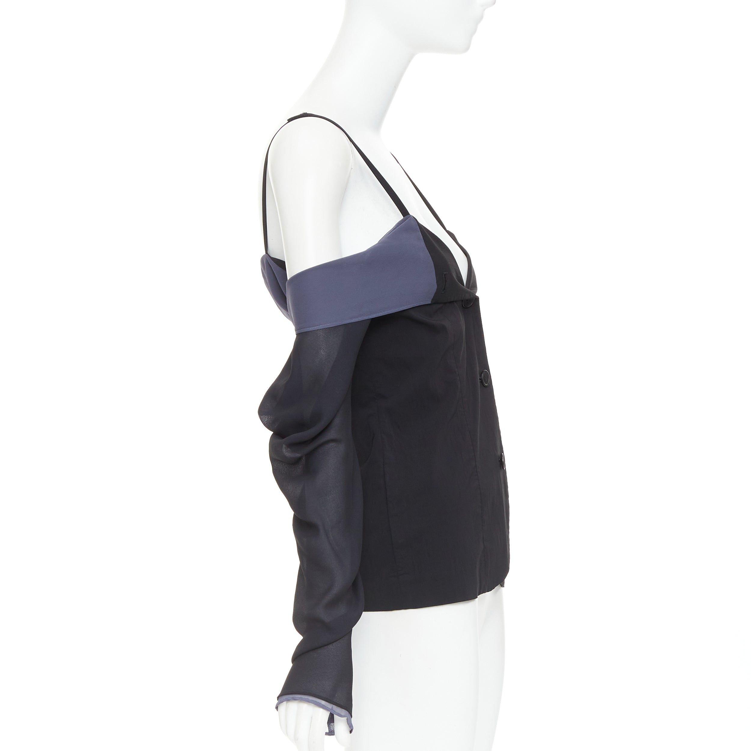 Dolce & Gabbana DOLCE GABBANA Vintage black grey cold off shoulder spaghetti button top Size S / US 4 / IT 40 - 4 Thumbnail