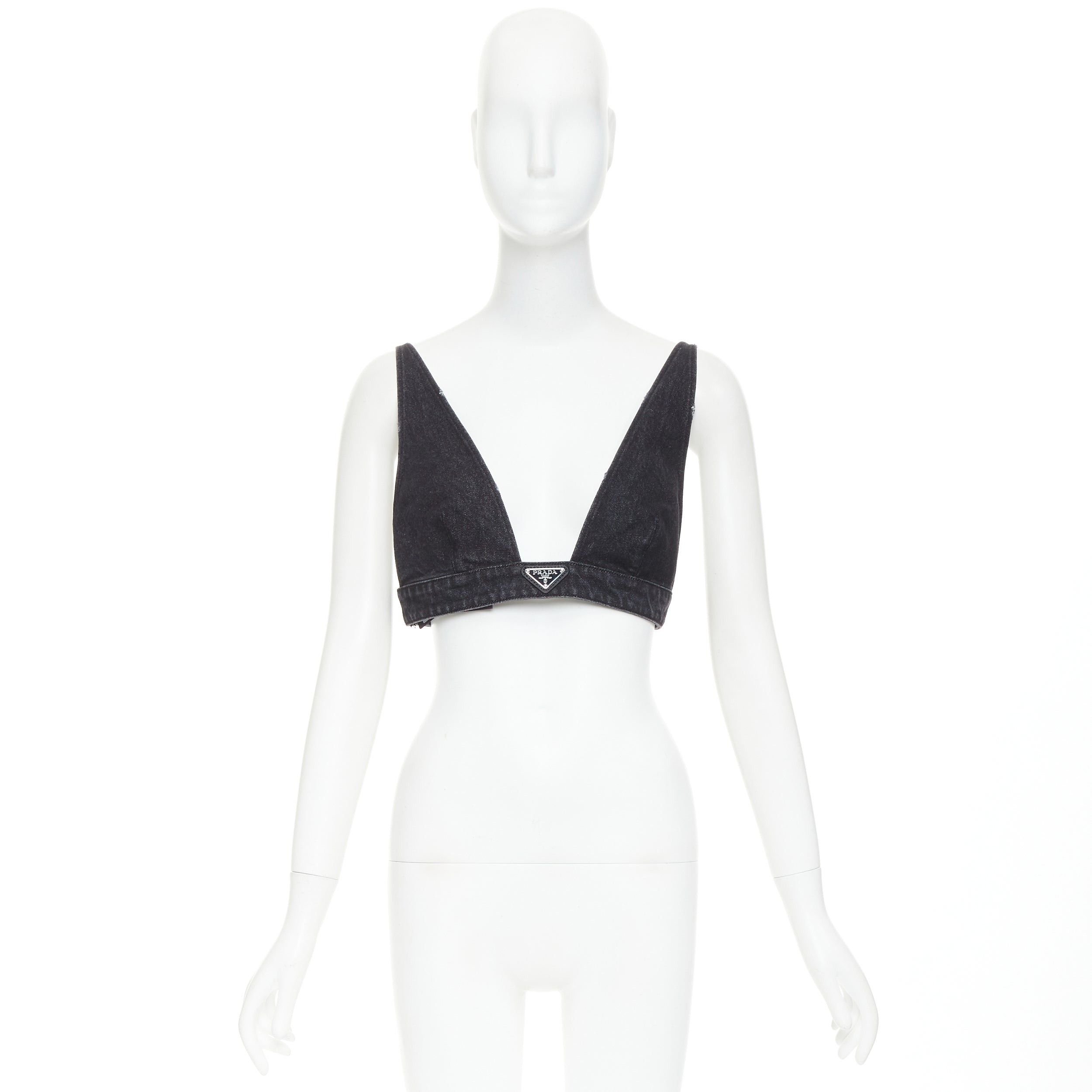 Prada PRADA 2022 dark grey denim black triangle logo plaque bralette crop top IT42 M Size M / US 6-8 / IT 42-44 - 9 Thumbnail