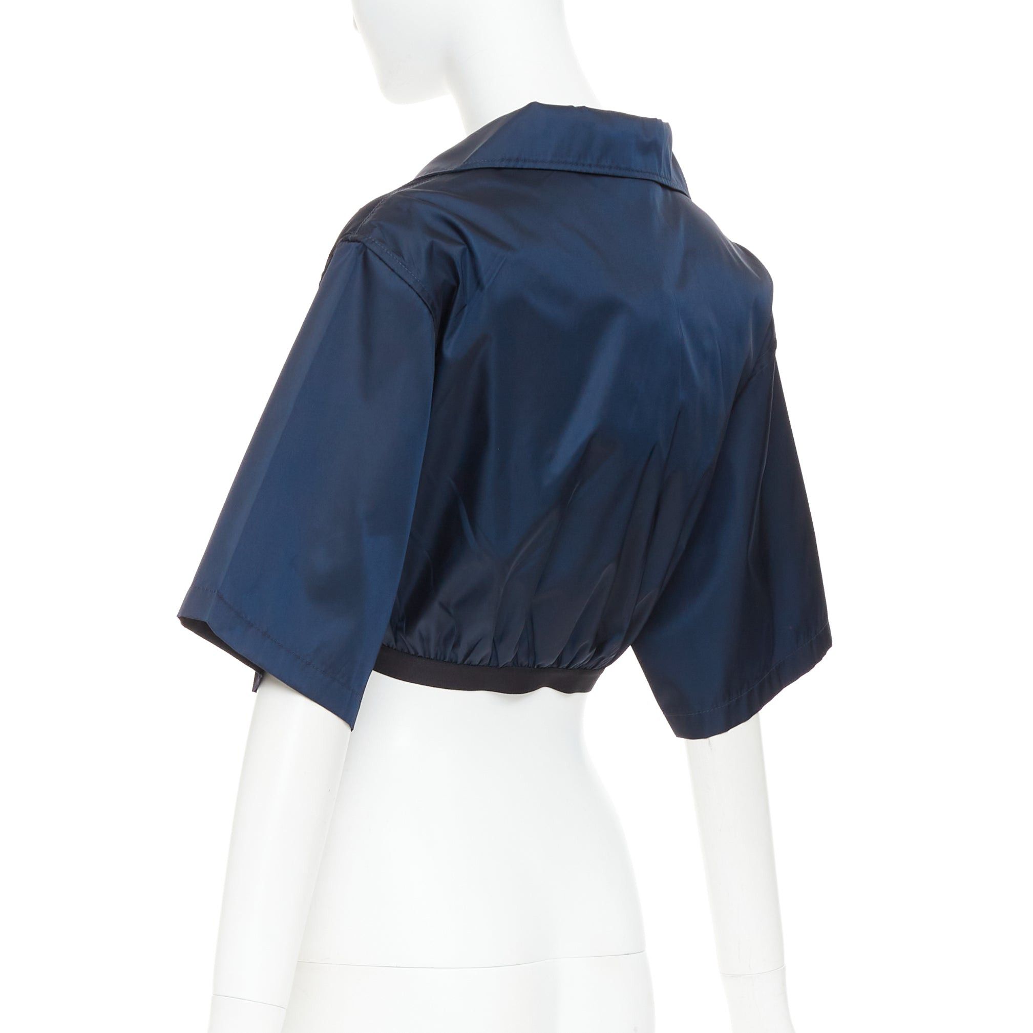 Prada PRADA 2022 Re-Nylon navy blue white logo cropped boxy shirt IT38 XS Size XS / US 0-2 / IT 36-38 - 6 Thumbnail