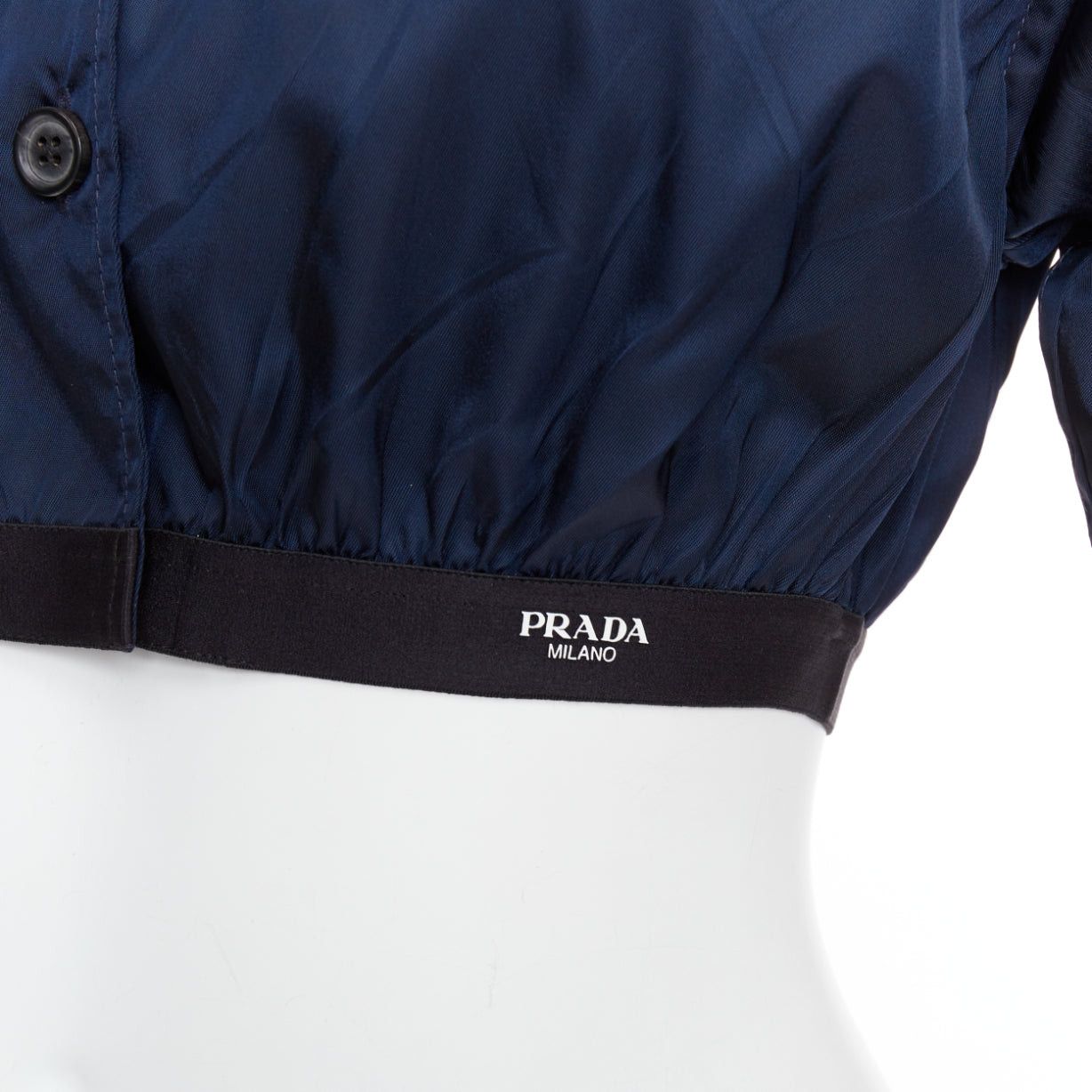 Prada PRADA 2022 Re-Nylon navy blue white logo cropped boxy shirt IT38 XS Size XS / US 0-2 / IT 36-38 - 2 Thumbnail