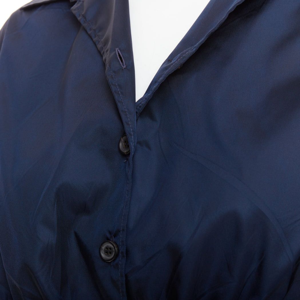 Prada PRADA 2022 Re-Nylon navy blue white logo cropped boxy shirt IT38 XS Size XS / US 0-2 / IT 36-38 - 7 Thumbnail