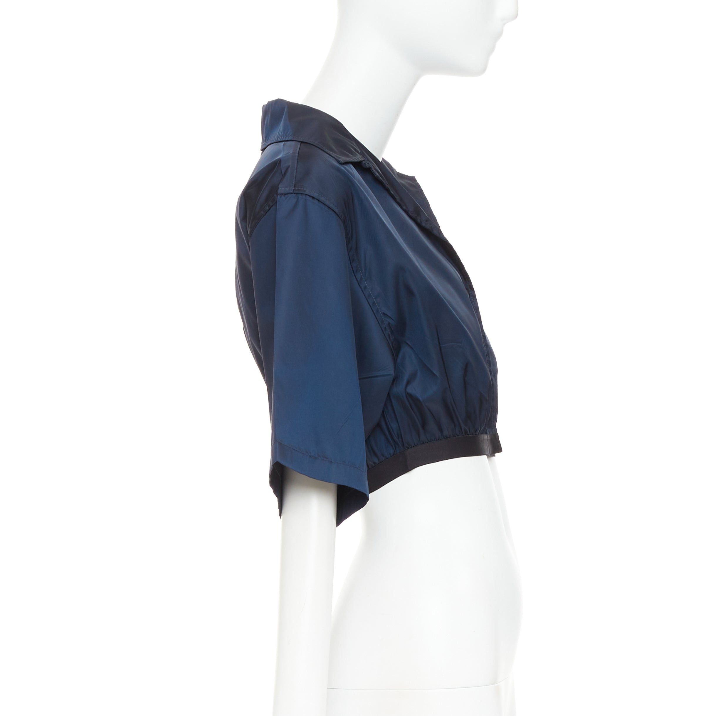 Prada PRADA 2022 Re-Nylon navy blue white logo cropped boxy shirt IT38 XS Size XS / US 0-2 / IT 36-38 - 4 Thumbnail