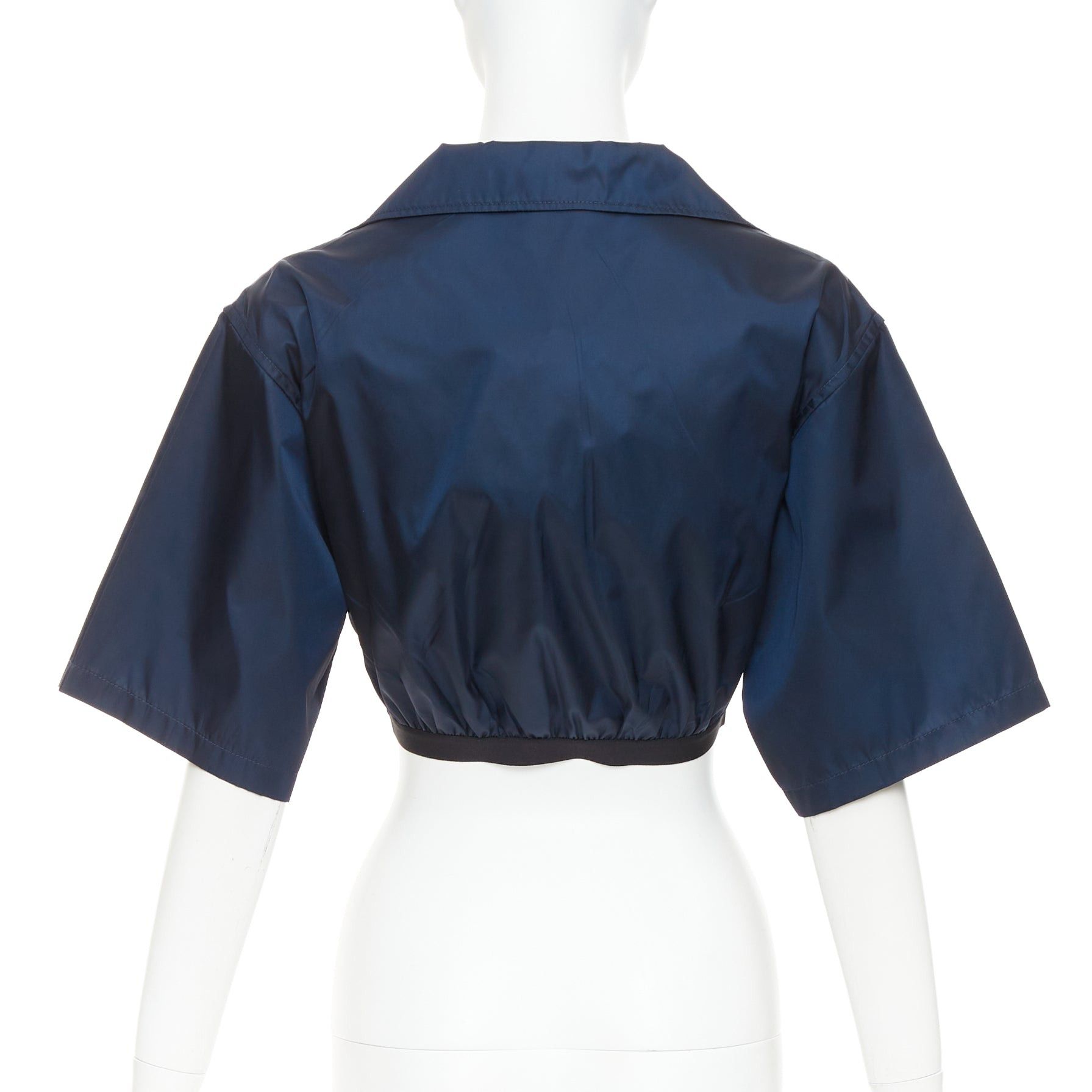 Prada PRADA 2022 Re-Nylon navy blue white logo cropped boxy shirt IT38 XS Size XS / US 0-2 / IT 36-38 - 5 Thumbnail