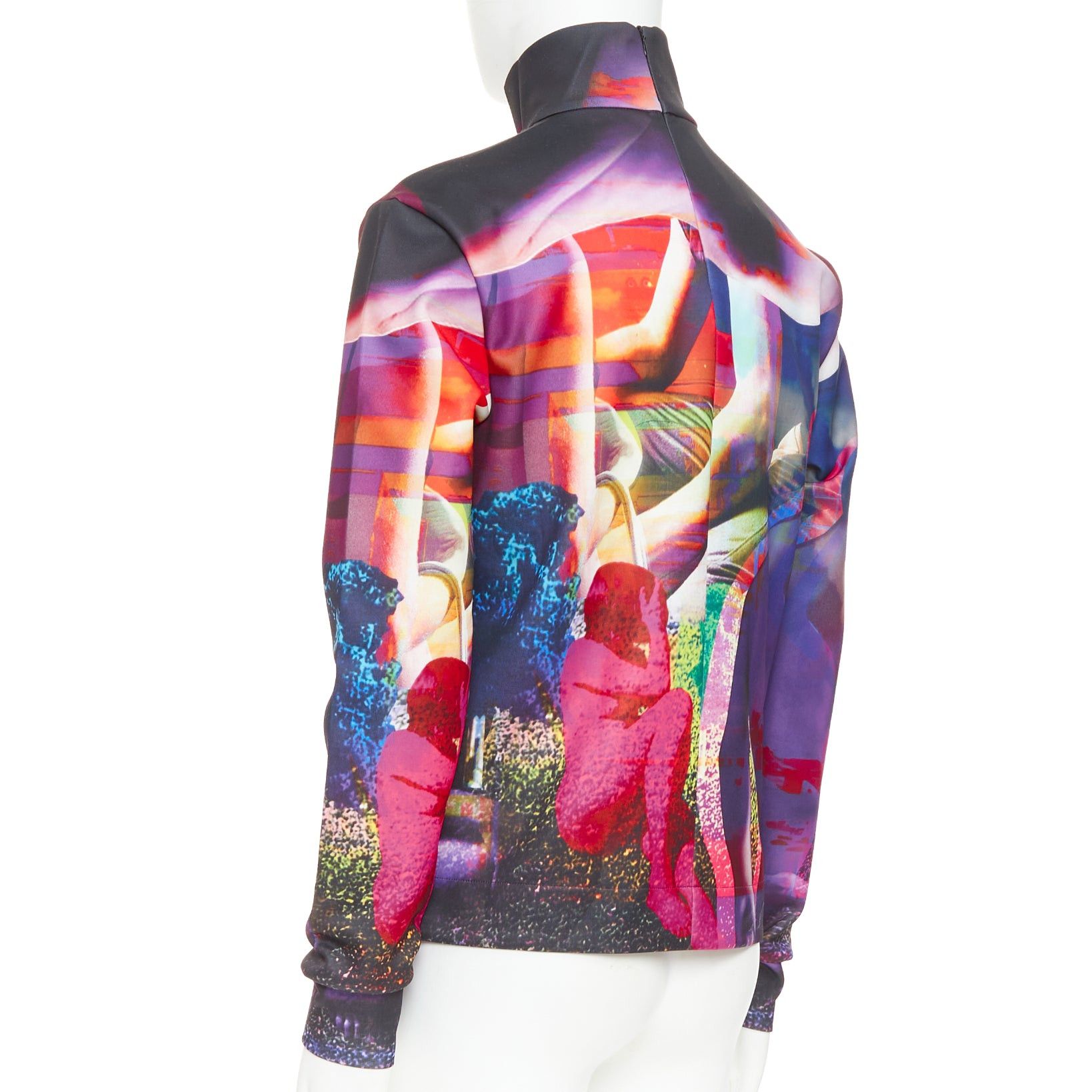PRADA 2019 Runway purple psychedelic graphic print neoprene mock neck top M