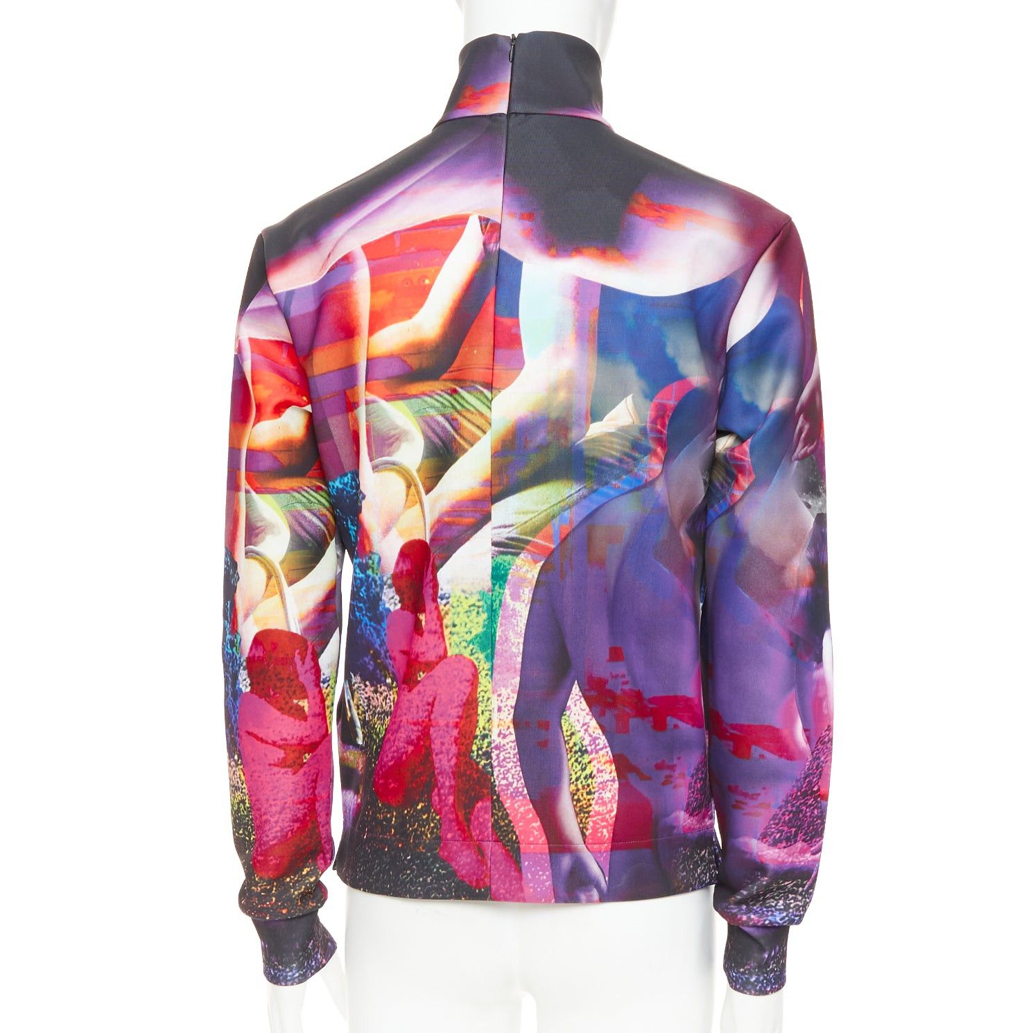 PRADA 2019 Runway purple psychedelic graphic print neoprene mock neck top M