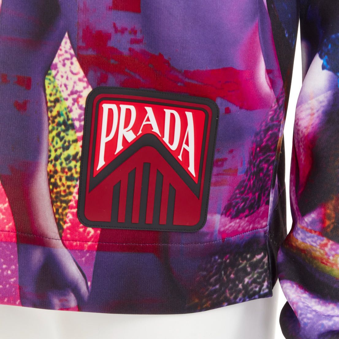 PRADA 2019 Runway purple psychedelic graphic print neoprene mock neck top M