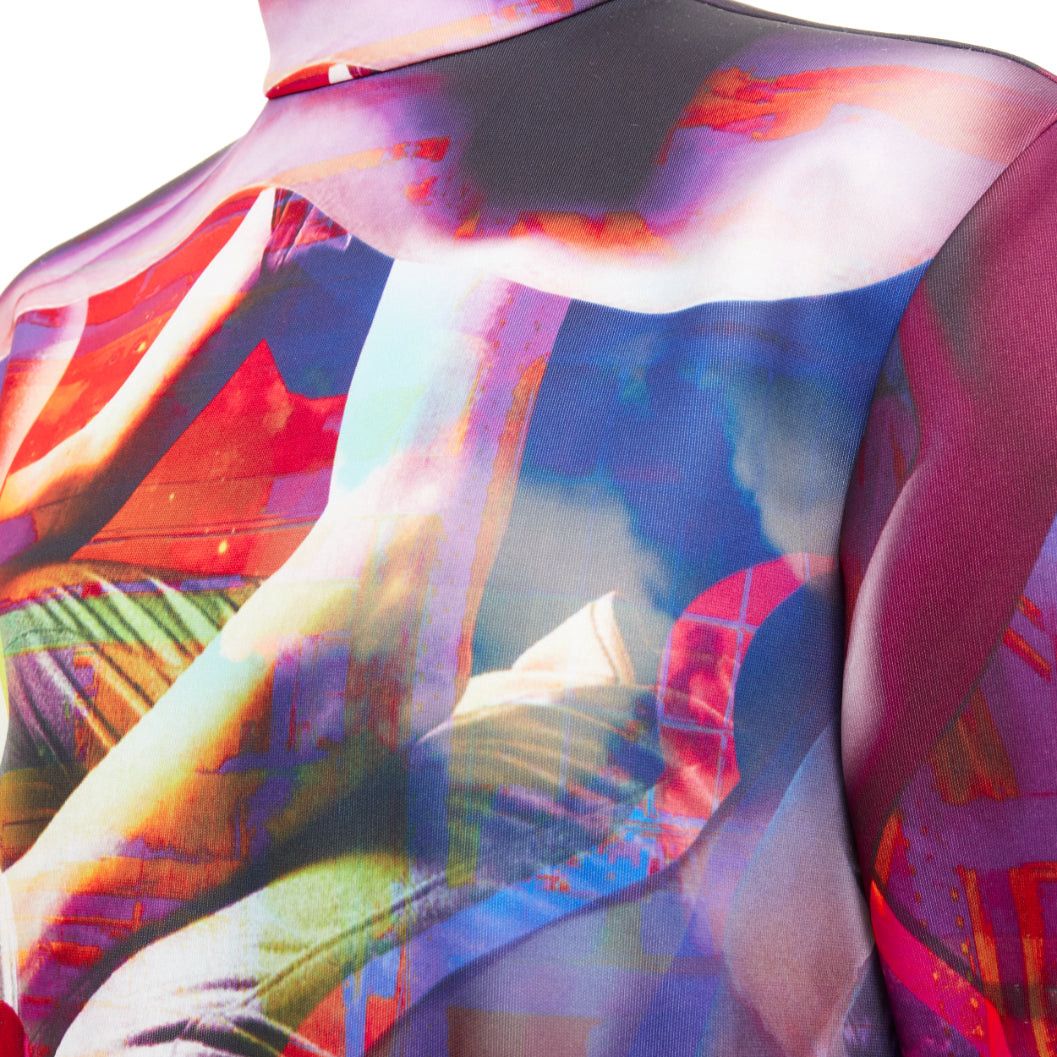 PRADA 2019 Runway purple psychedelic graphic print neoprene mock neck top M