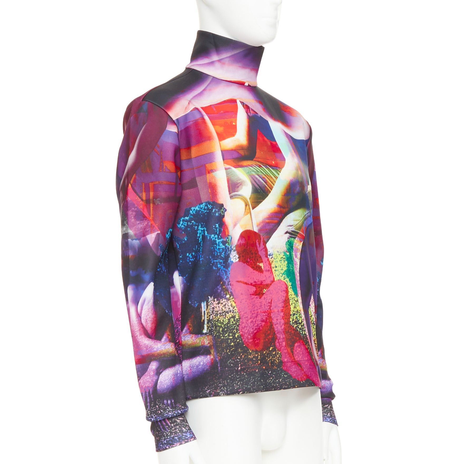 PRADA 2019 Runway purple psychedelic graphic print neoprene mock neck top M