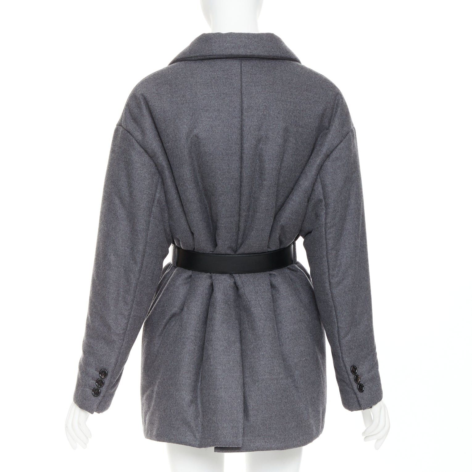 Prada PRADA 2022 grey cashmere wool silver logo leather belted padded coat IT40 S Size S / US 4 / IT 40 - 6 Thumbnail