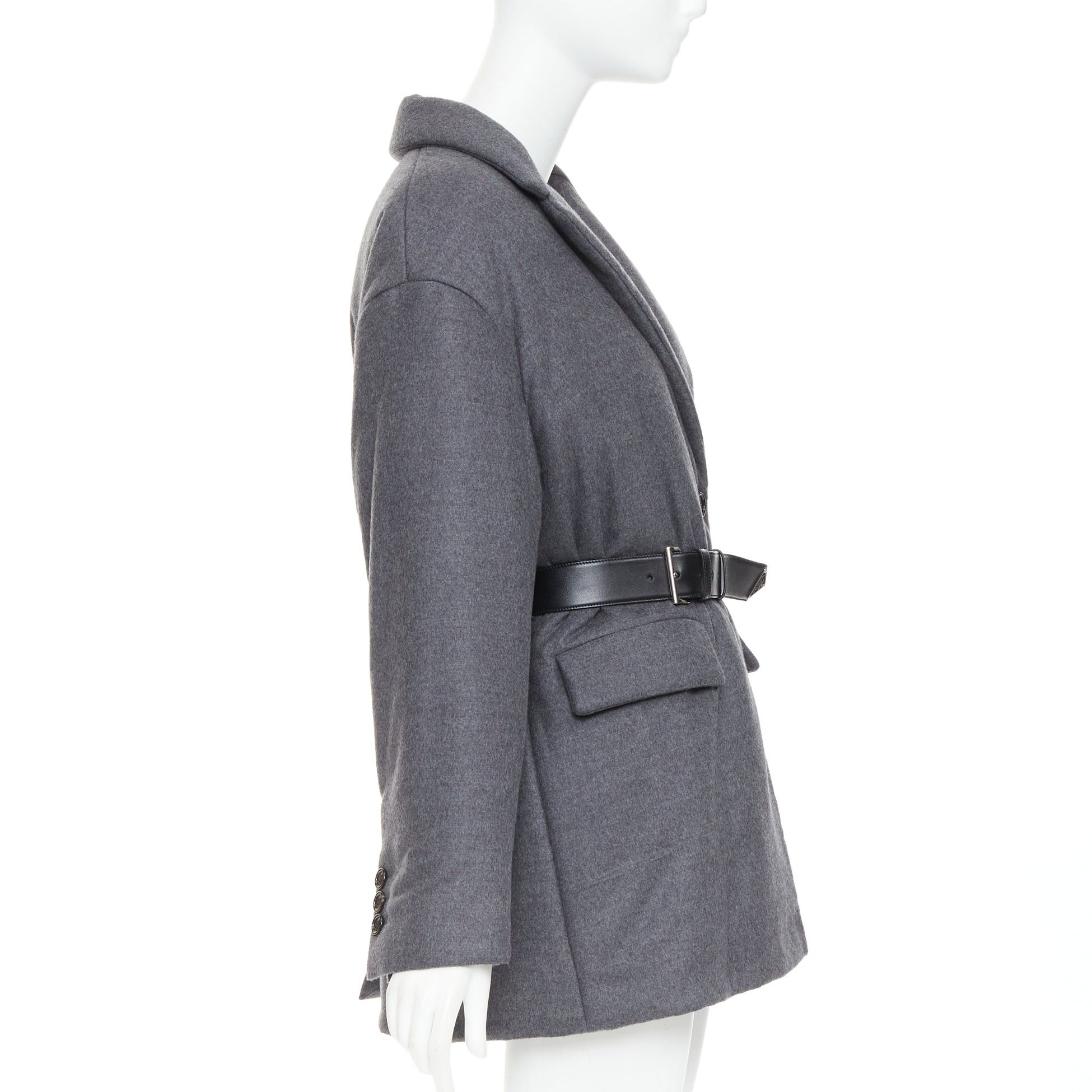 Prada PRADA 2022 grey cashmere wool silver logo leather belted padded coat IT40 S Size S / US 4 / IT 40 - 5 Thumbnail