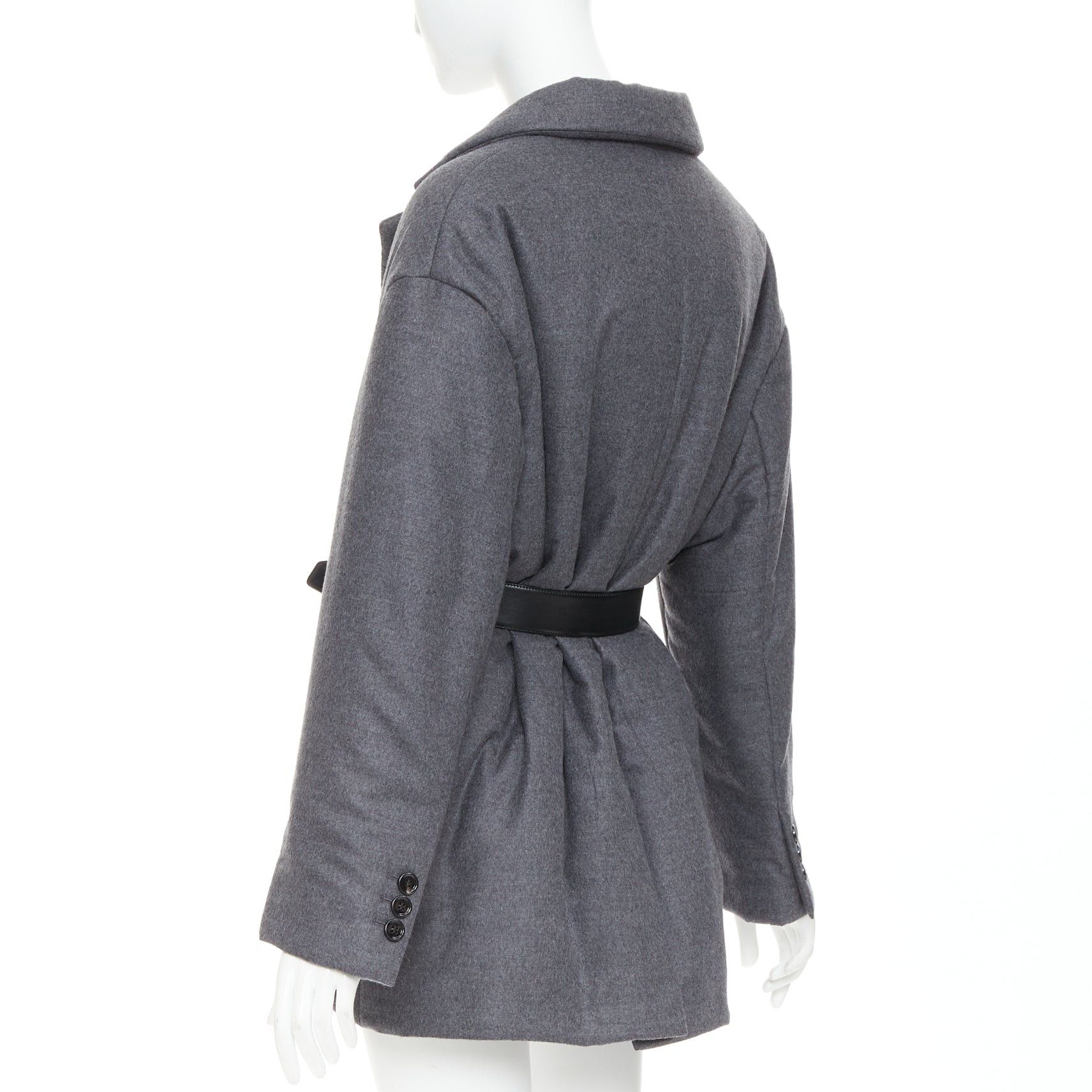 Prada PRADA 2022 grey cashmere wool silver logo leather belted padded coat IT40 S Size S / US 4 / IT 40 - 7 Thumbnail