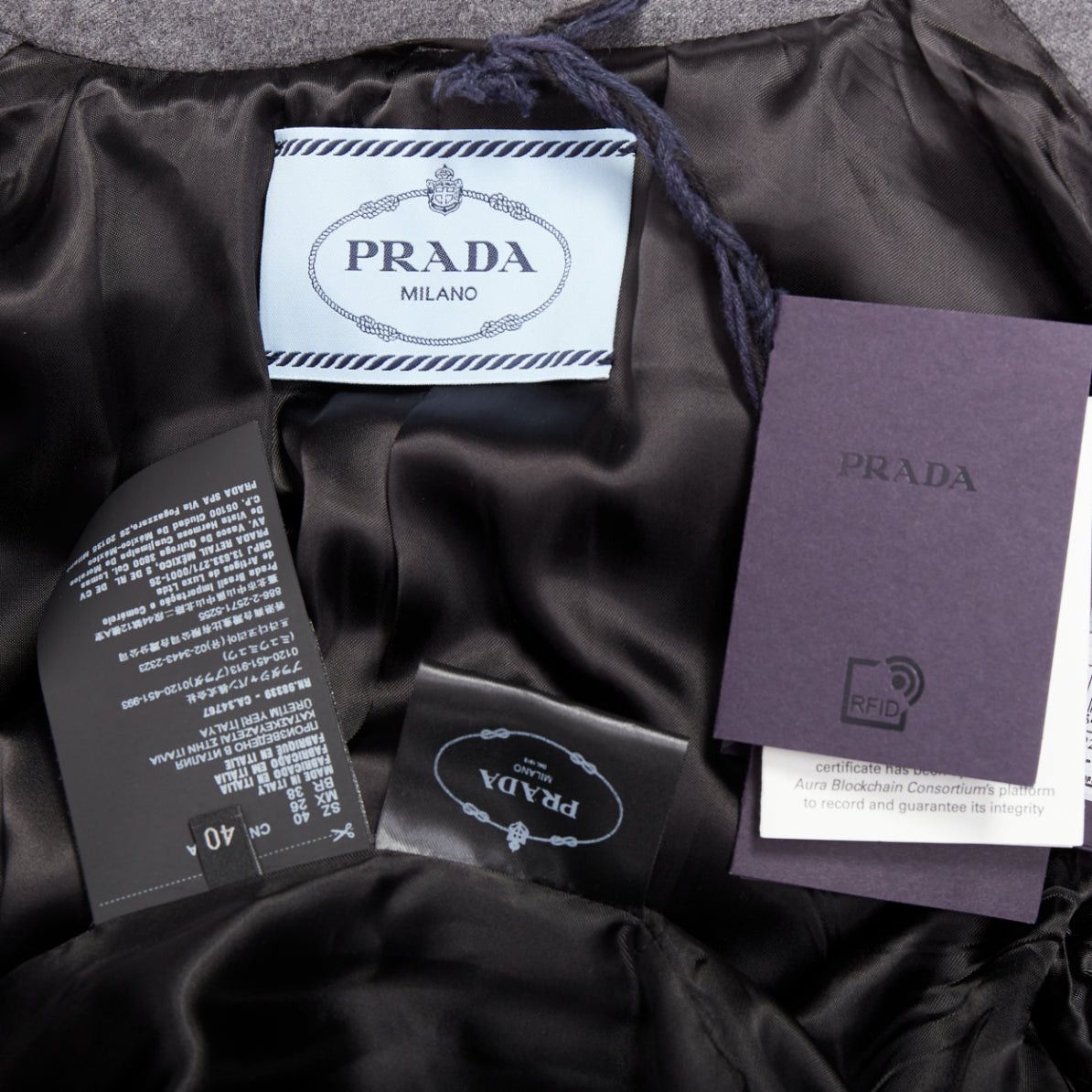Prada PRADA 2022 grey cashmere wool silver logo leather belted padded coat IT40 S Size S / US 4 / IT 40 - 9 Thumbnail