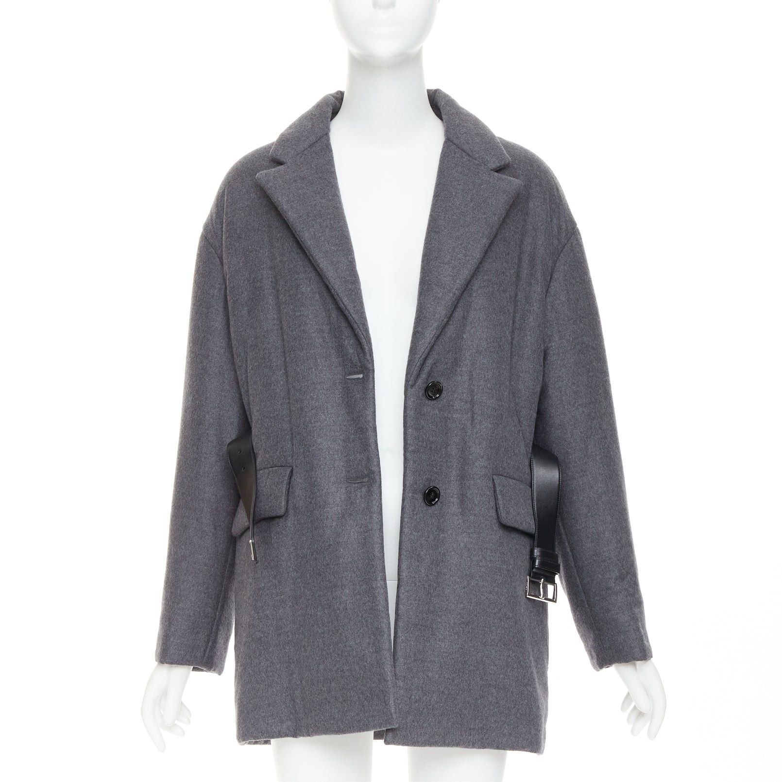Prada PRADA 2022 grey cashmere wool silver logo leather belted padded coat IT40 S Size S / US 4 / IT 40 - 3 Thumbnail