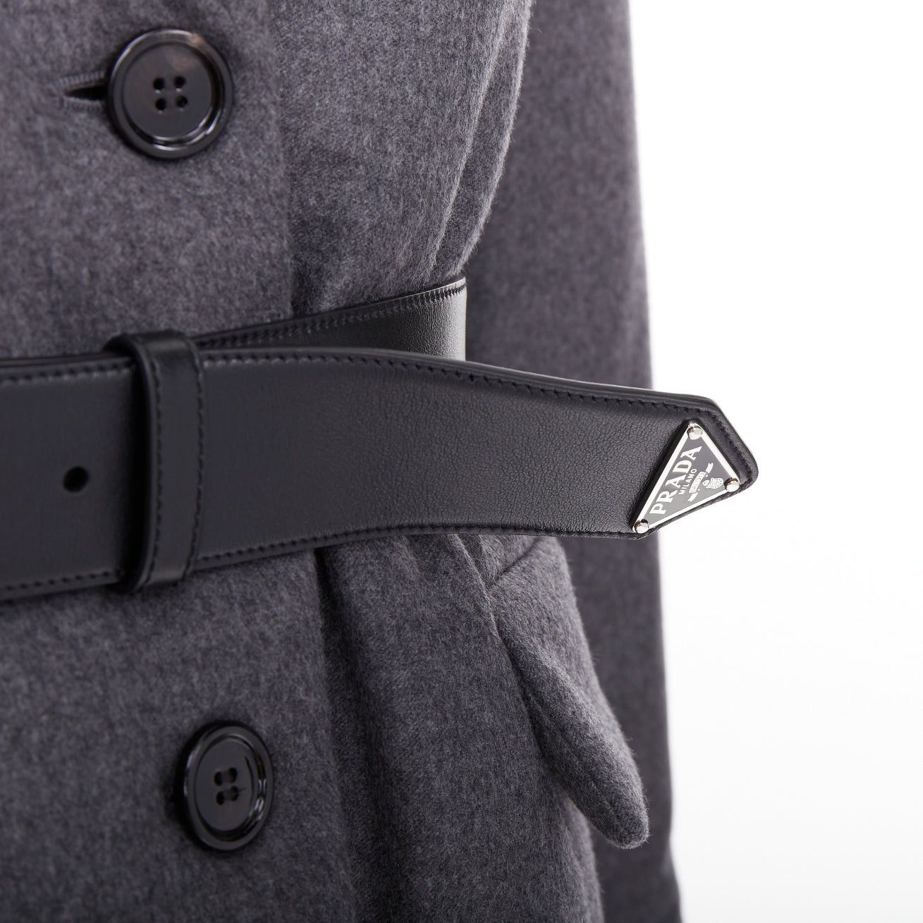 Prada PRADA 2022 grey cashmere wool silver logo leather belted padded coat IT40 S Size S / US 4 / IT 40 - 2 Thumbnail