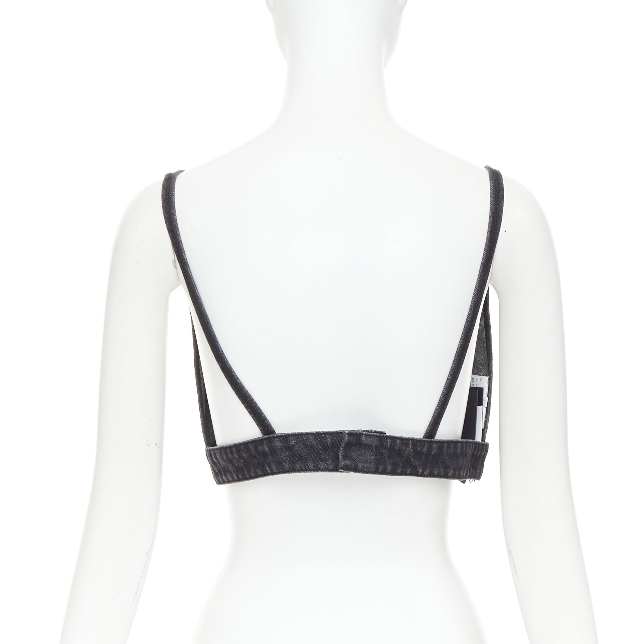 Prada PRADA 2022 dark grey denim black triangle logo plaque bralette crop top IT40 S Size S / US 4 / IT 40 - 5 Thumbnail