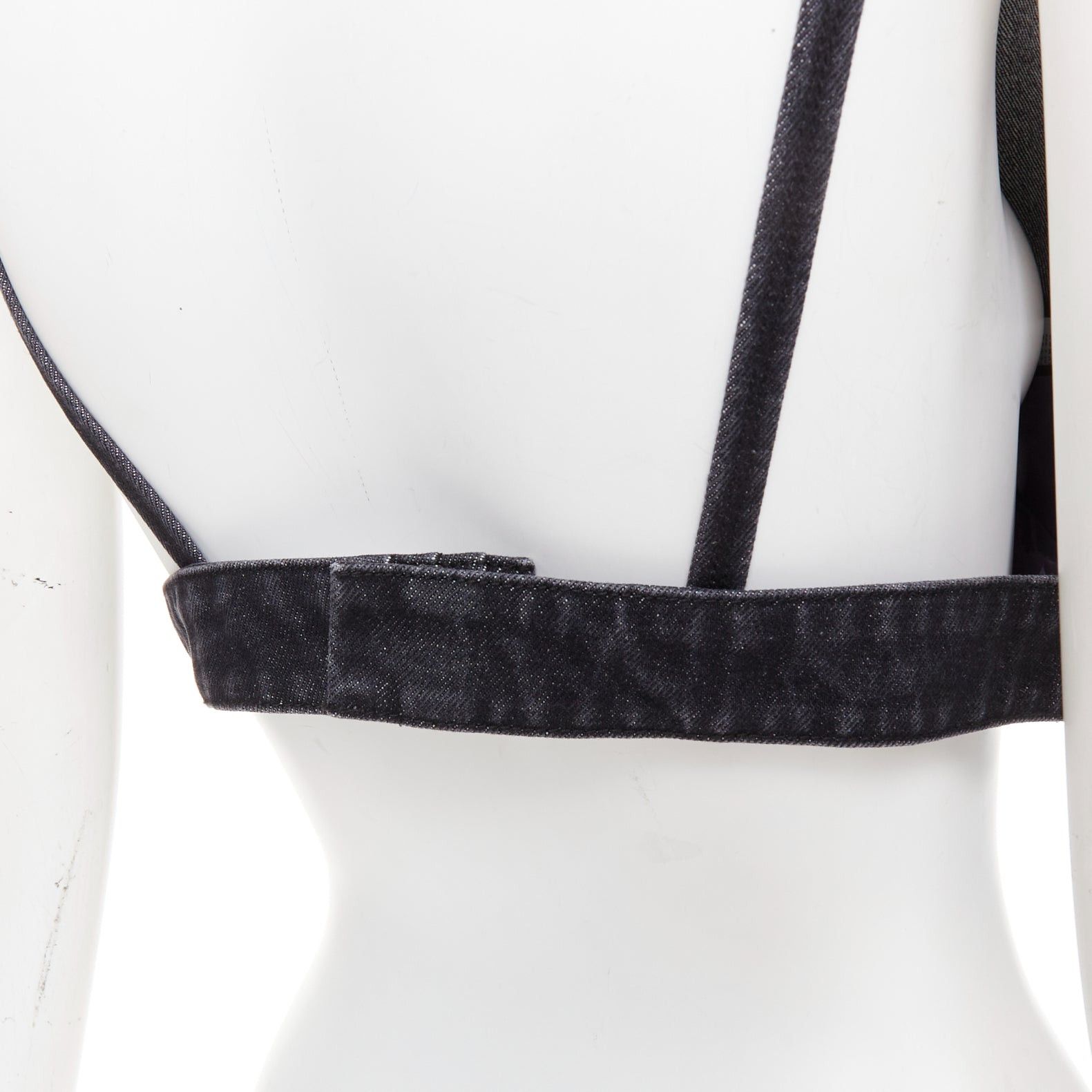 Prada PRADA 2022 dark grey denim black triangle logo plaque bralette crop top IT40 S Size S / US 4 / IT 40 - 7 Thumbnail