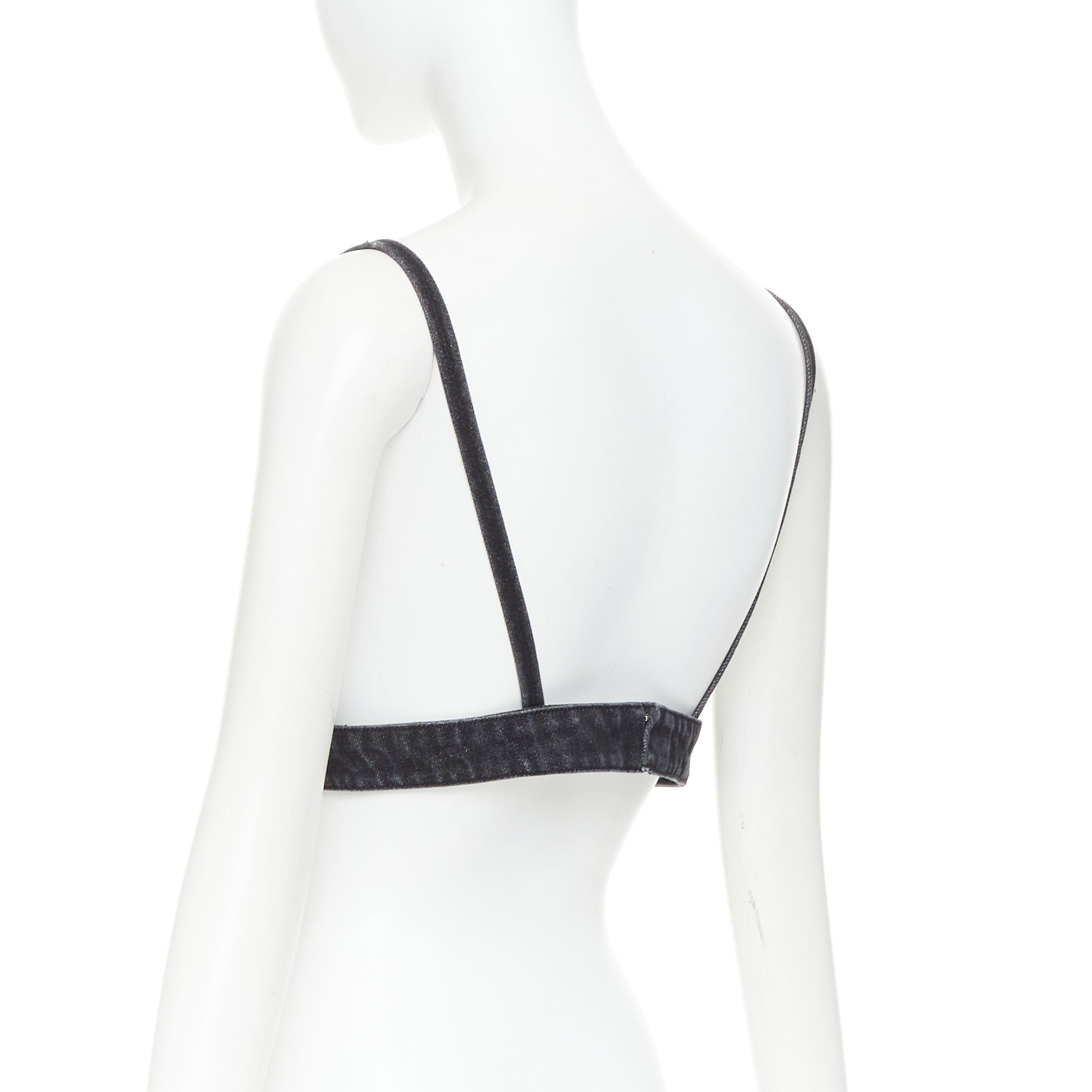 Prada PRADA 2022 dark grey denim black triangle logo plaque bralette crop top IT40 S Size S / US 4 / IT 40 - 6 Thumbnail