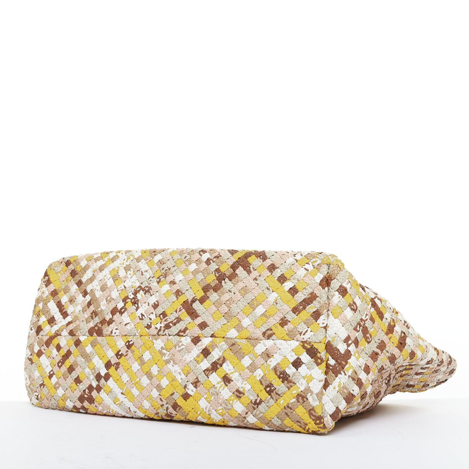 BOTTEGA VENETA Limited Edition Cabat Intrecciato basket woven yellow pink cream tote bag