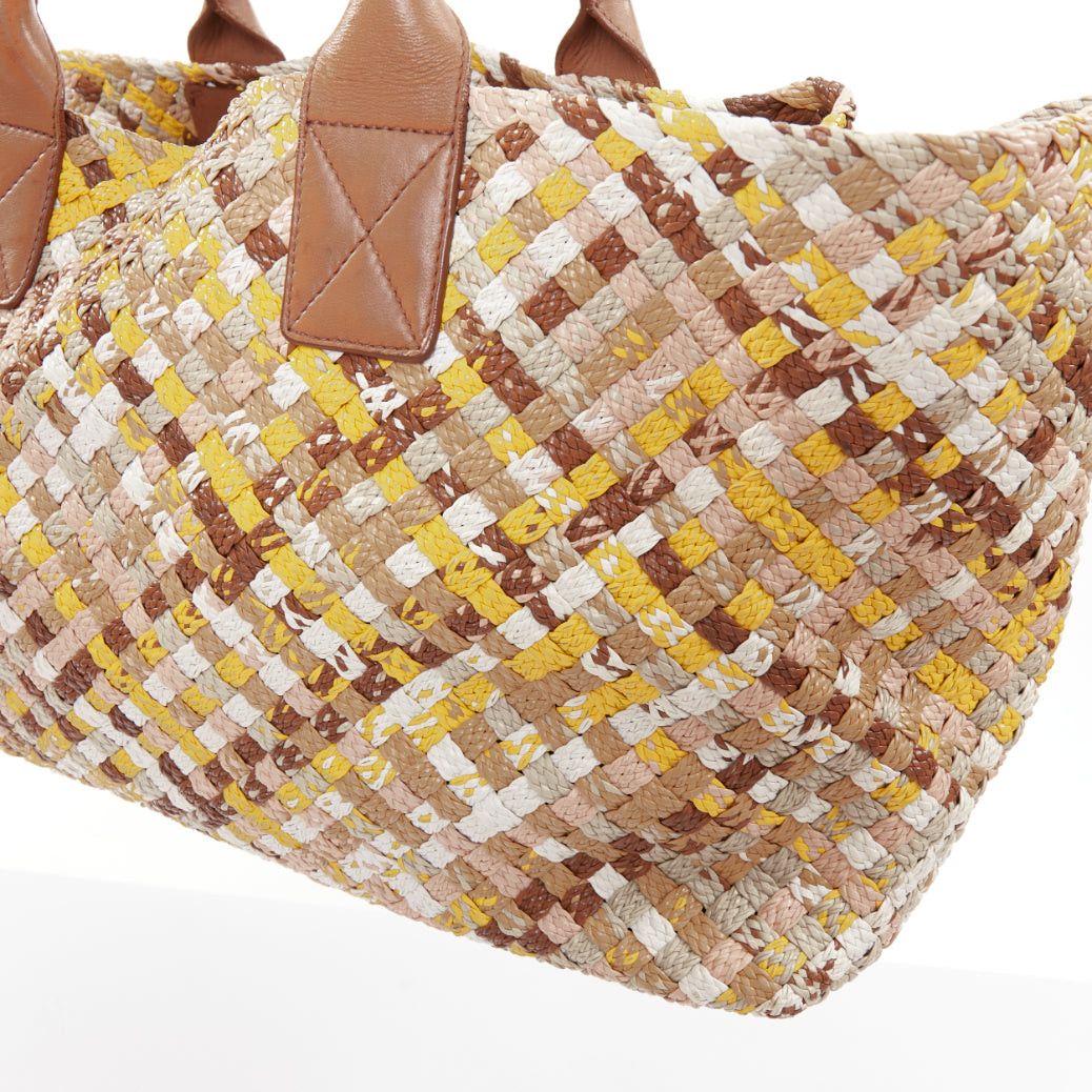 BOTTEGA VENETA Limited Edition Cabat Intrecciato basket woven yellow pink cream tote bag