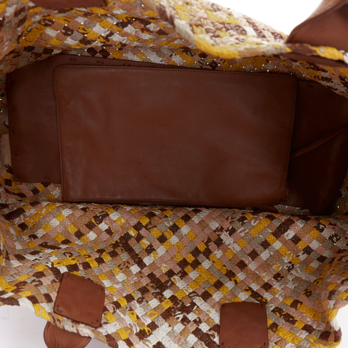 BOTTEGA VENETA Limited Edition Cabat Intrecciato basket woven yellow pink cream tote bag