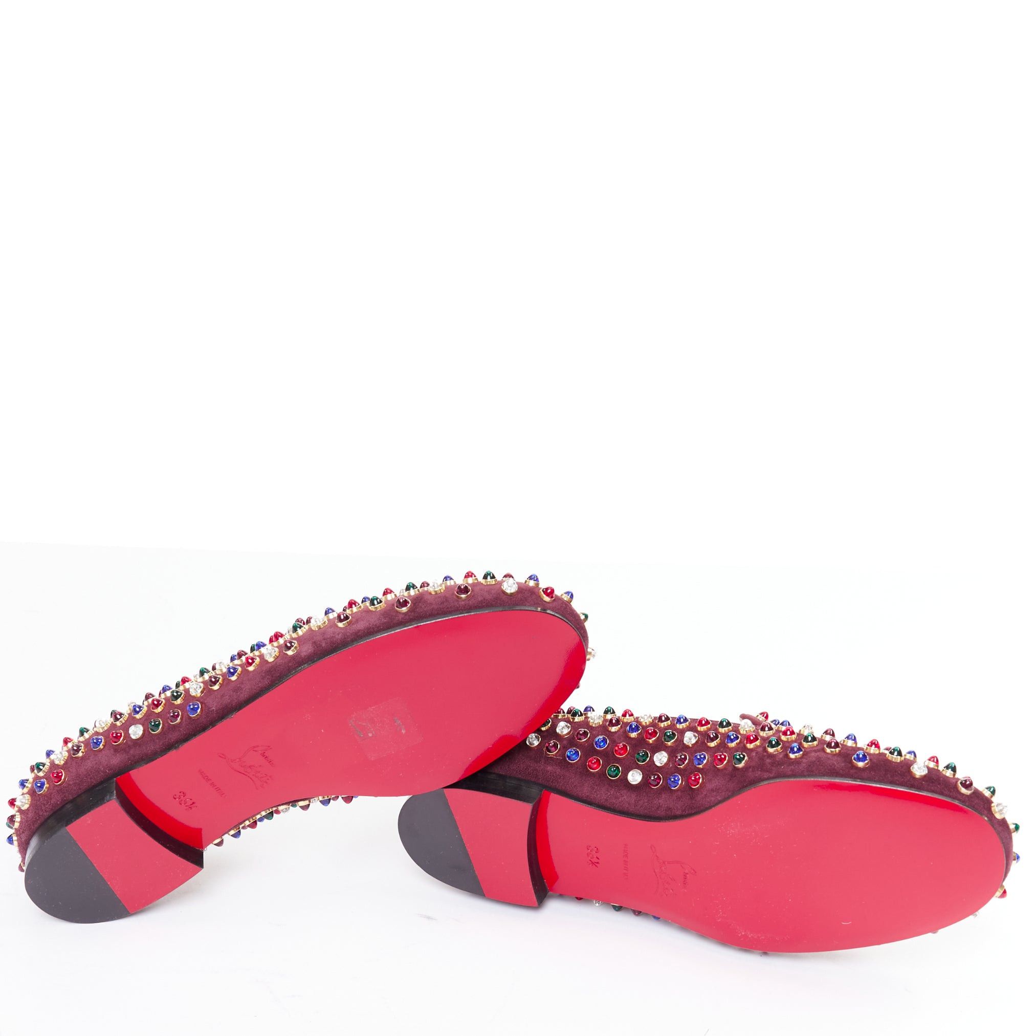 Christian Louboutin CHRISTIAN LOUBOUTIN burgundy suede jewel tone gripoix stone stud loafers EU36.5 Size US 6.5 / IT 36.5 - 11 Thumbnail