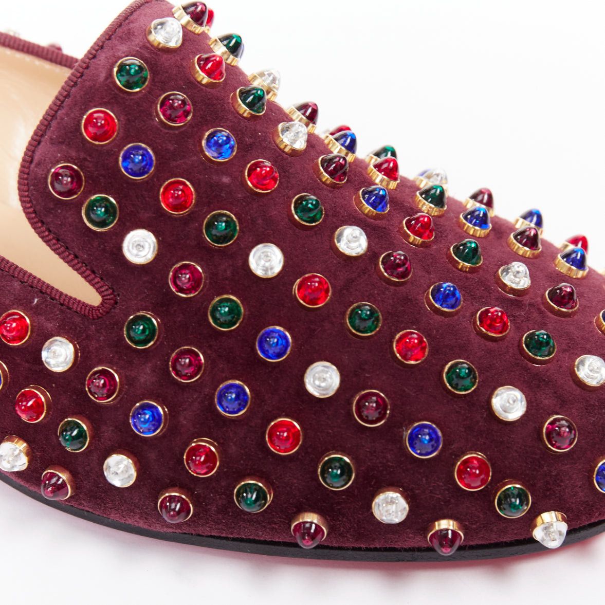 Christian Louboutin CHRISTIAN LOUBOUTIN burgundy suede jewel tone gripoix stone stud loafers EU36.5 Size US 6.5 / IT 36.5 - 7 Thumbnail