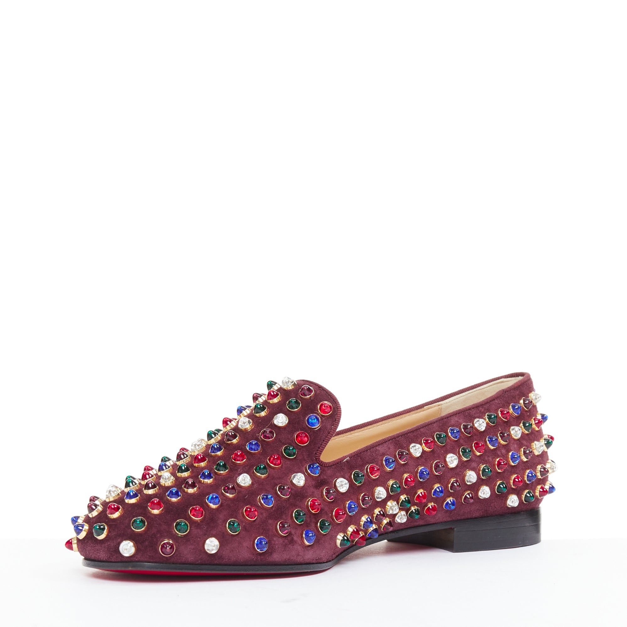 Christian Louboutin CHRISTIAN LOUBOUTIN burgundy suede jewel tone gripoix stone stud loafers EU36.5 Size US 6.5 / IT 36.5 - 4 Thumbnail