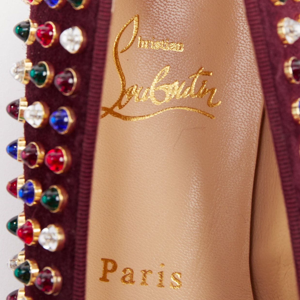 Christian Louboutin CHRISTIAN LOUBOUTIN burgundy suede jewel tone gripoix stone stud loafers EU36.5 Size US 6.5 / IT 36.5 - 9 Thumbnail