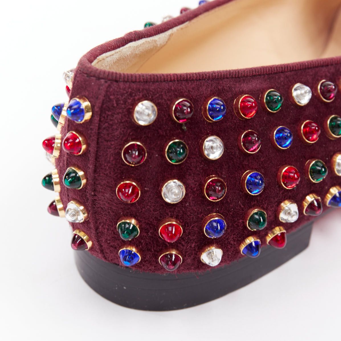 Christian Louboutin CHRISTIAN LOUBOUTIN burgundy suede jewel tone gripoix stone stud loafers EU36.5 Size US 6.5 / IT 36.5 - 8 Thumbnail
