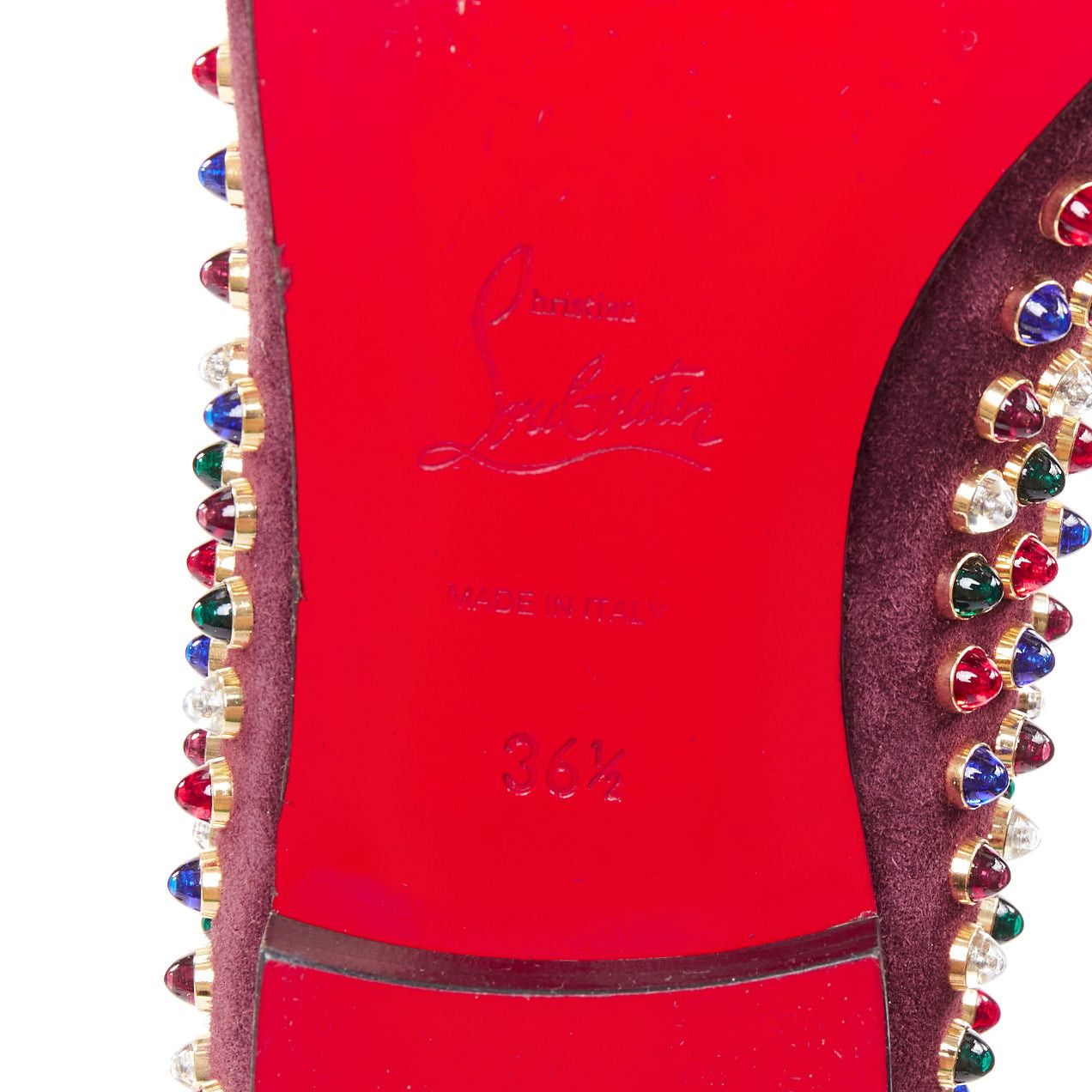 Christian Louboutin CHRISTIAN LOUBOUTIN burgundy suede jewel tone gripoix stone stud loafers EU36.5 Size US 6.5 / IT 36.5 - 10 Thumbnail