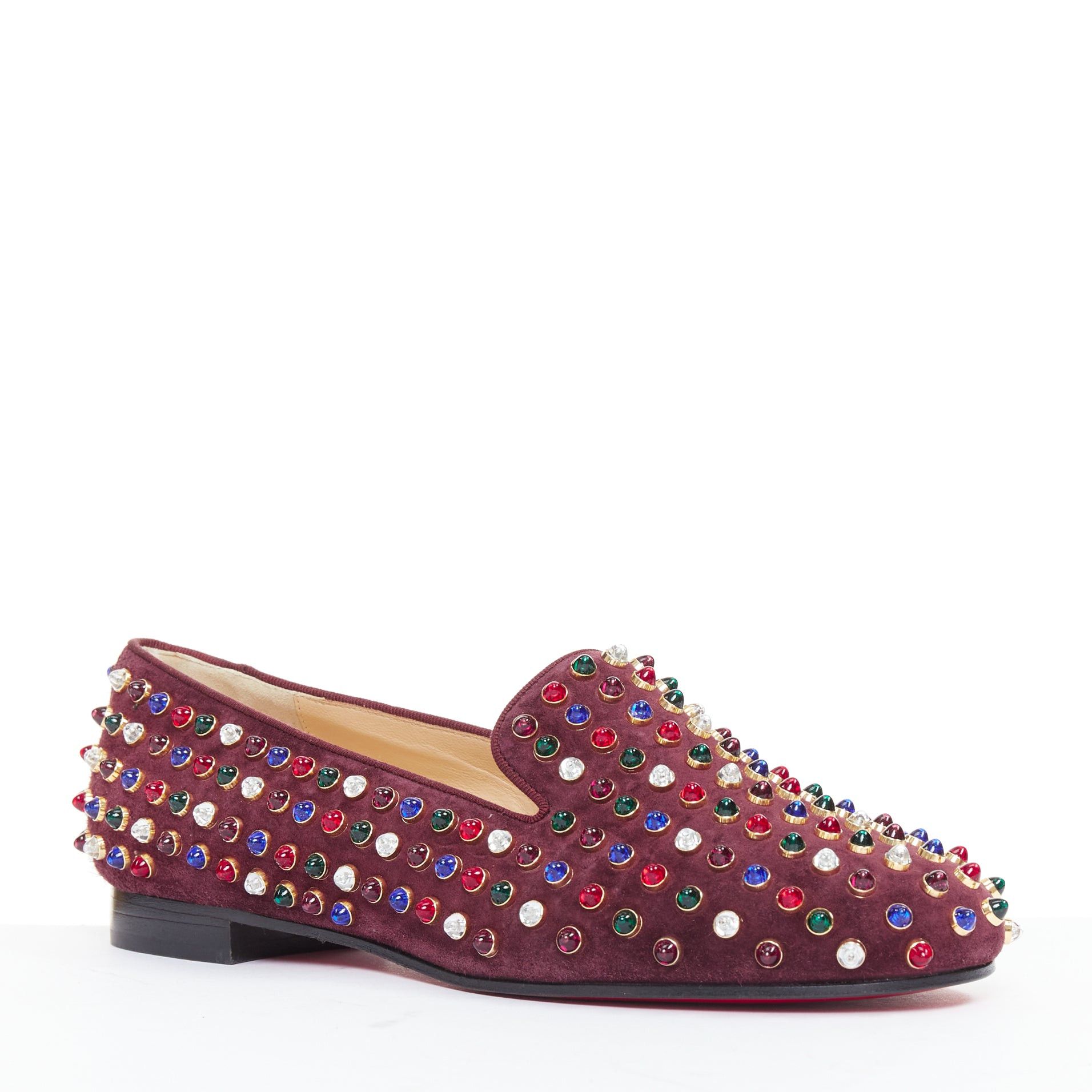 Christian Louboutin CHRISTIAN LOUBOUTIN burgundy suede jewel tone gripoix stone stud loafers EU36.5 Size US 6.5 / IT 36.5 - 3 Thumbnail
