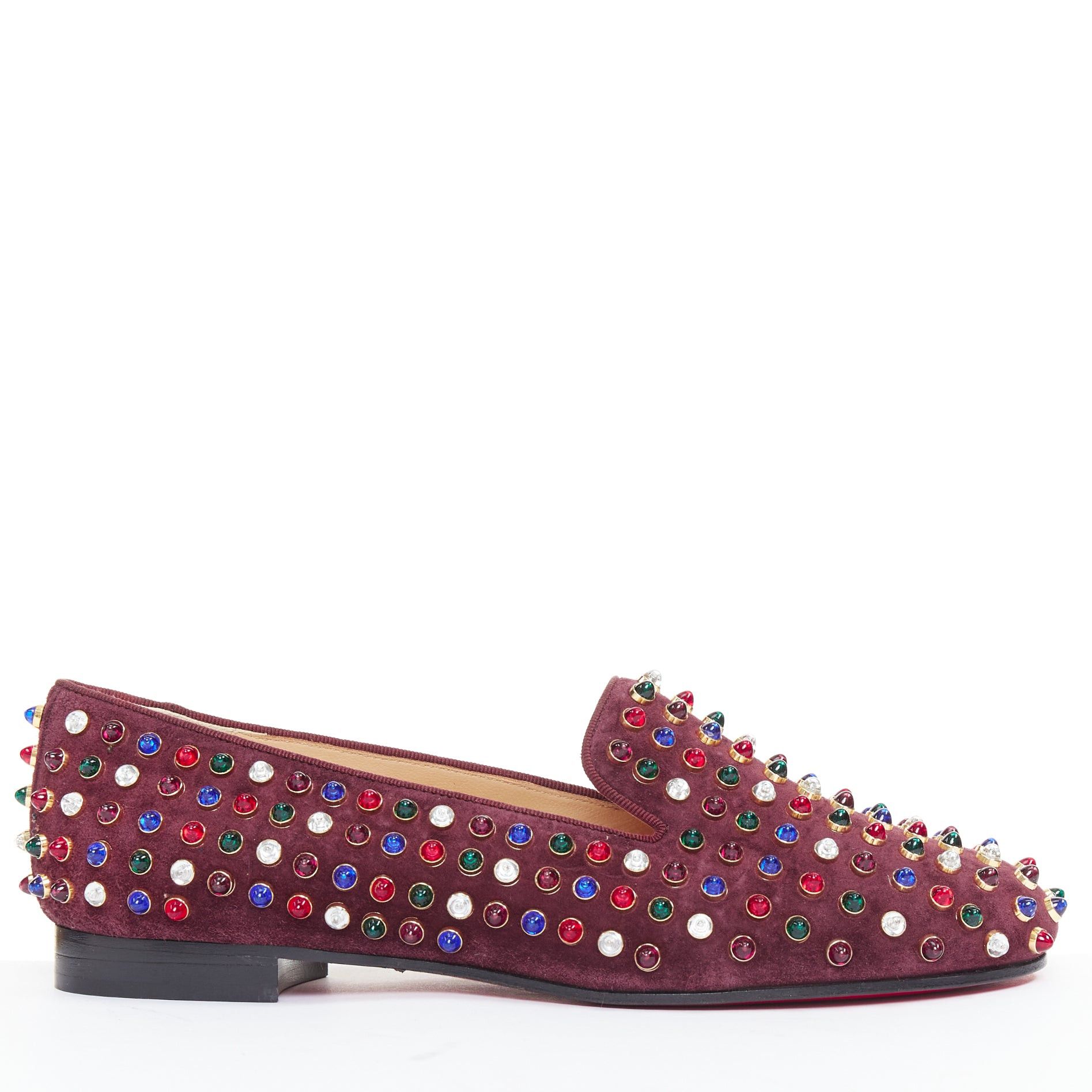 Christian Louboutin CHRISTIAN LOUBOUTIN burgundy suede jewel tone gripoix stone stud loafers EU36.5 Size US 6.5 / IT 36.5 - 2 Thumbnail