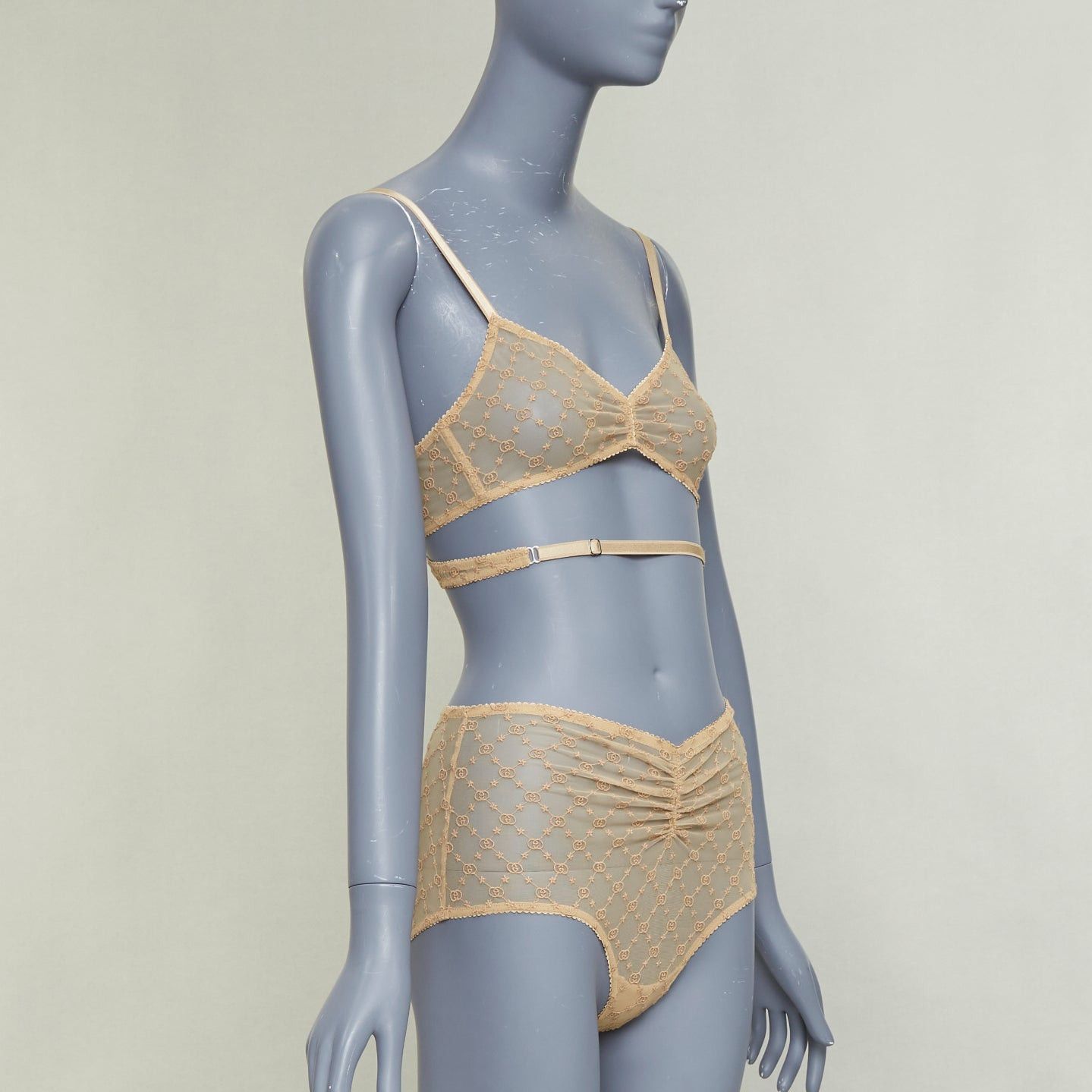 Gucci GUCCI Alessandro Michele GG Star nude monogram embroidered tulle lingerie set S Size S / US 4 / IT 40 - 3 Thumbnail