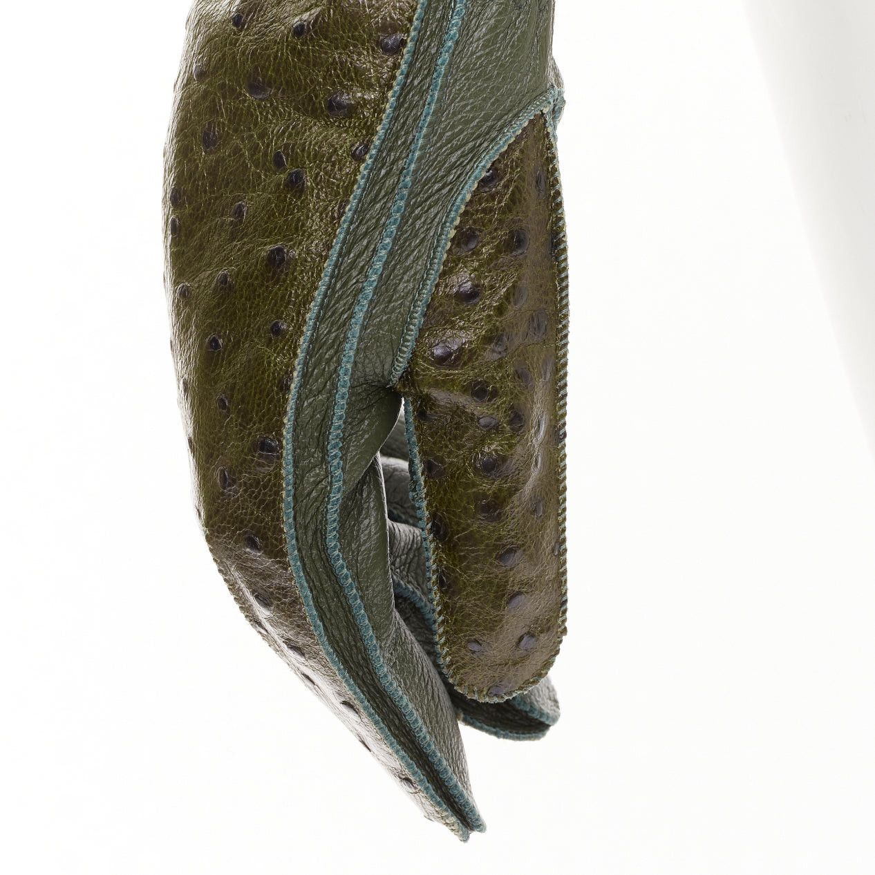 Bottega Veneta BOTTEGA VENETA dark green ostrich-effect buffed goatskin cashmere lined gloves Sz.8 Size ONE SIZE - 6 Thumbnail