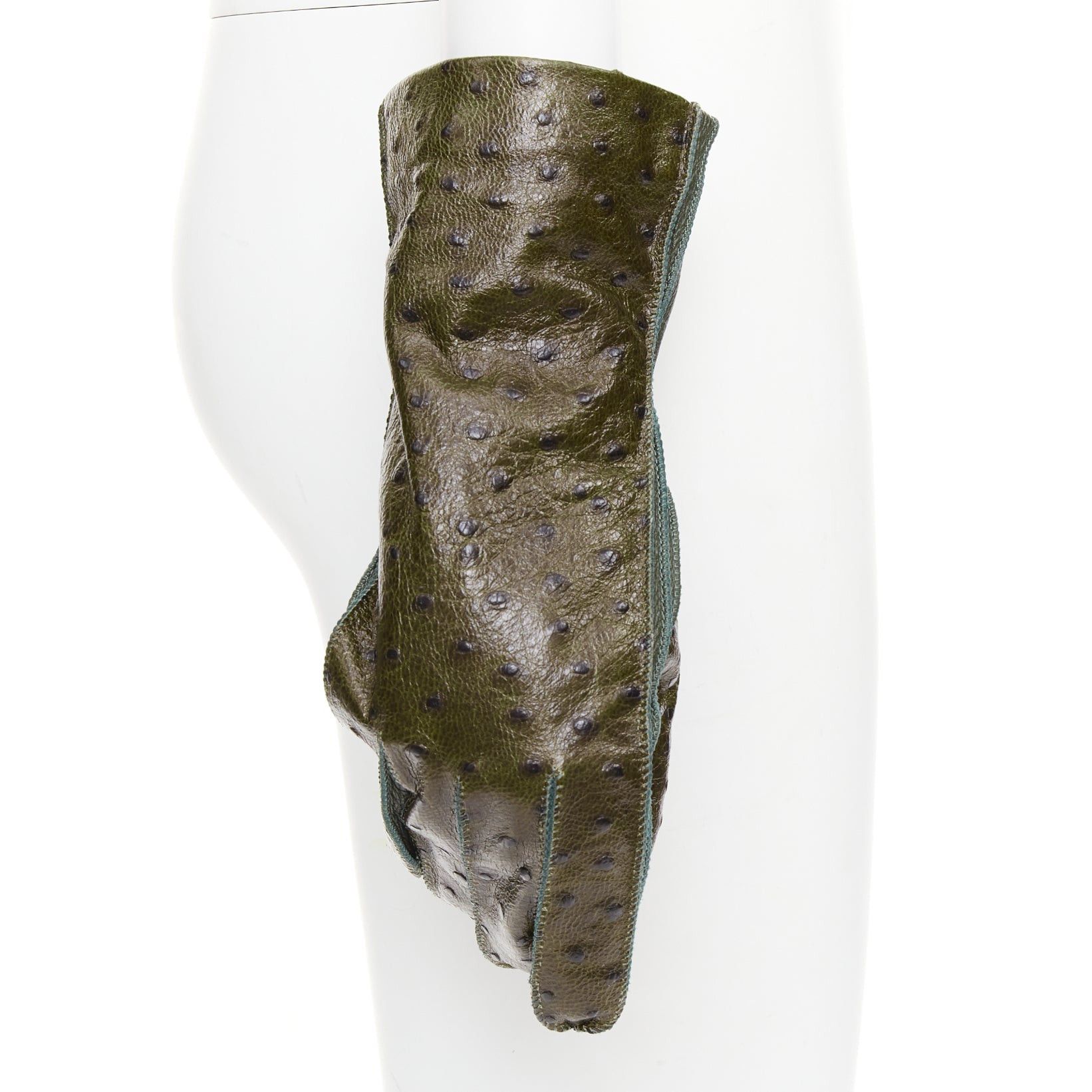 Bottega Veneta BOTTEGA VENETA dark green ostrich-effect buffed goatskin cashmere lined gloves Sz.8 Size ONE SIZE - 4 Thumbnail