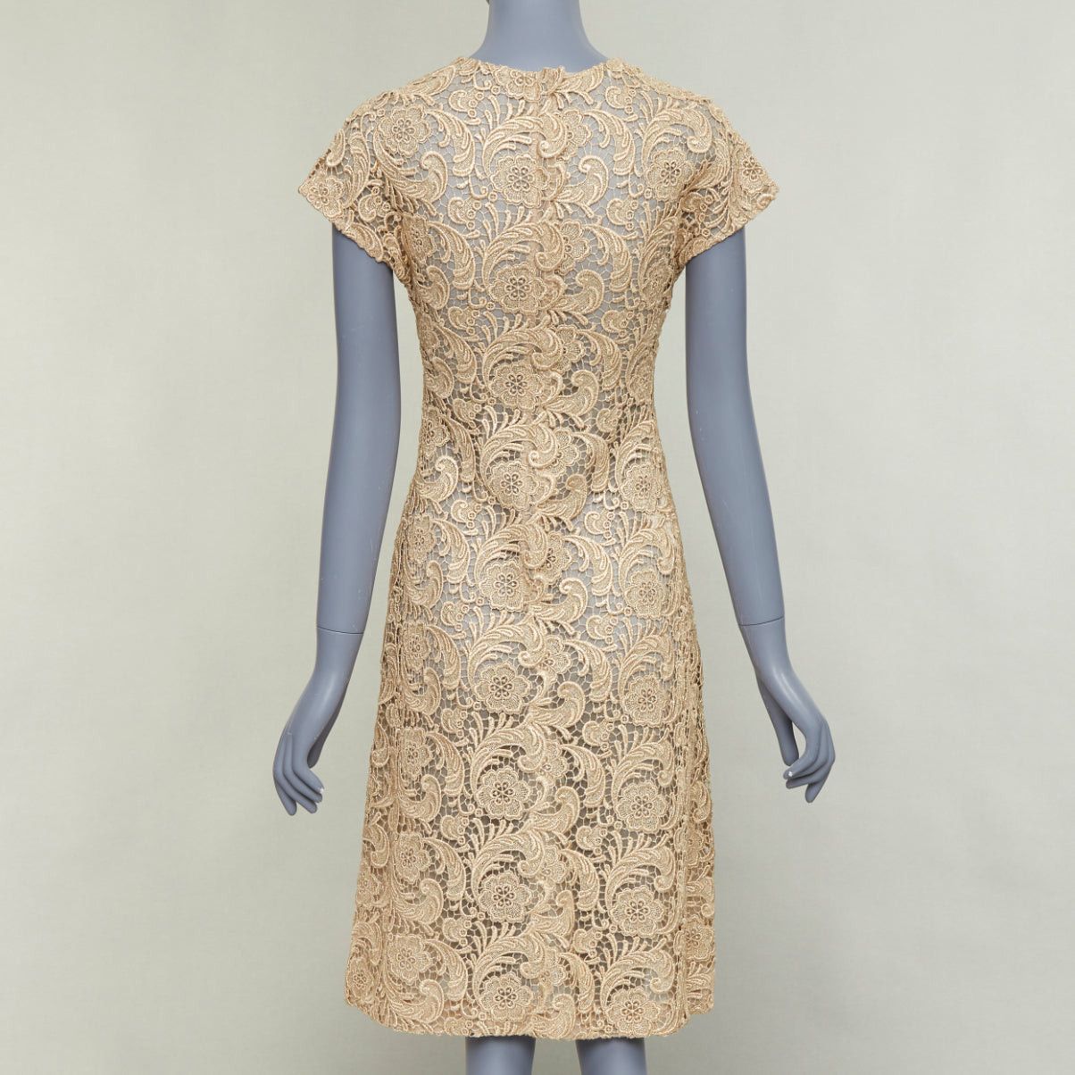 Prada PRADA 2008 Vintage gold metallic 3D guipure lace cap sleeve cocktail dress IT38 XS Size XS / US 0-2 / IT 36-38 - 5 Thumbnail