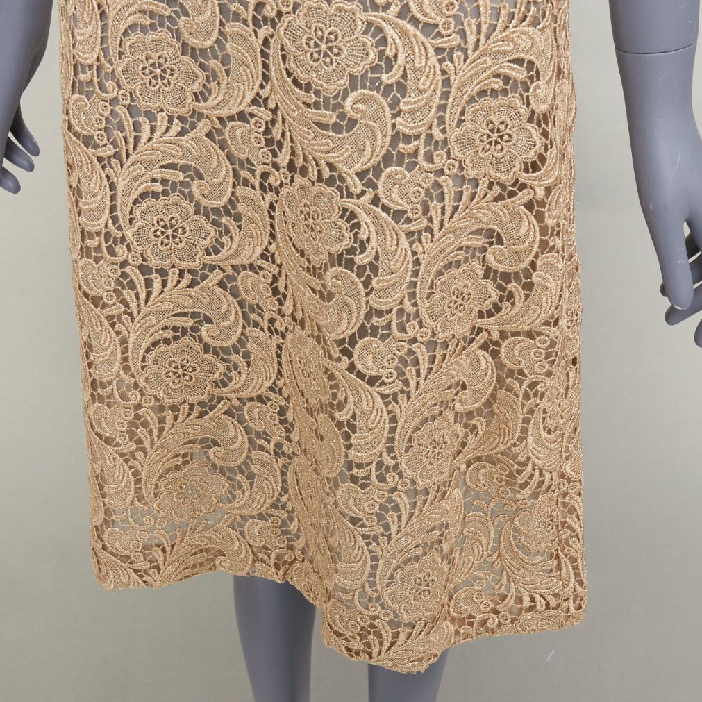 Prada PRADA 2008 Vintage gold metallic 3D guipure lace cap sleeve cocktail dress IT38 XS Size XS / US 0-2 / IT 36-38 - 7 Thumbnail