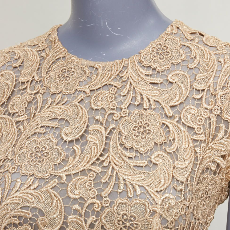 Prada PRADA 2008 Vintage gold metallic 3D guipure lace cap sleeve cocktail dress IT38 XS Size XS / US 0-2 / IT 36-38 - 2 Thumbnail