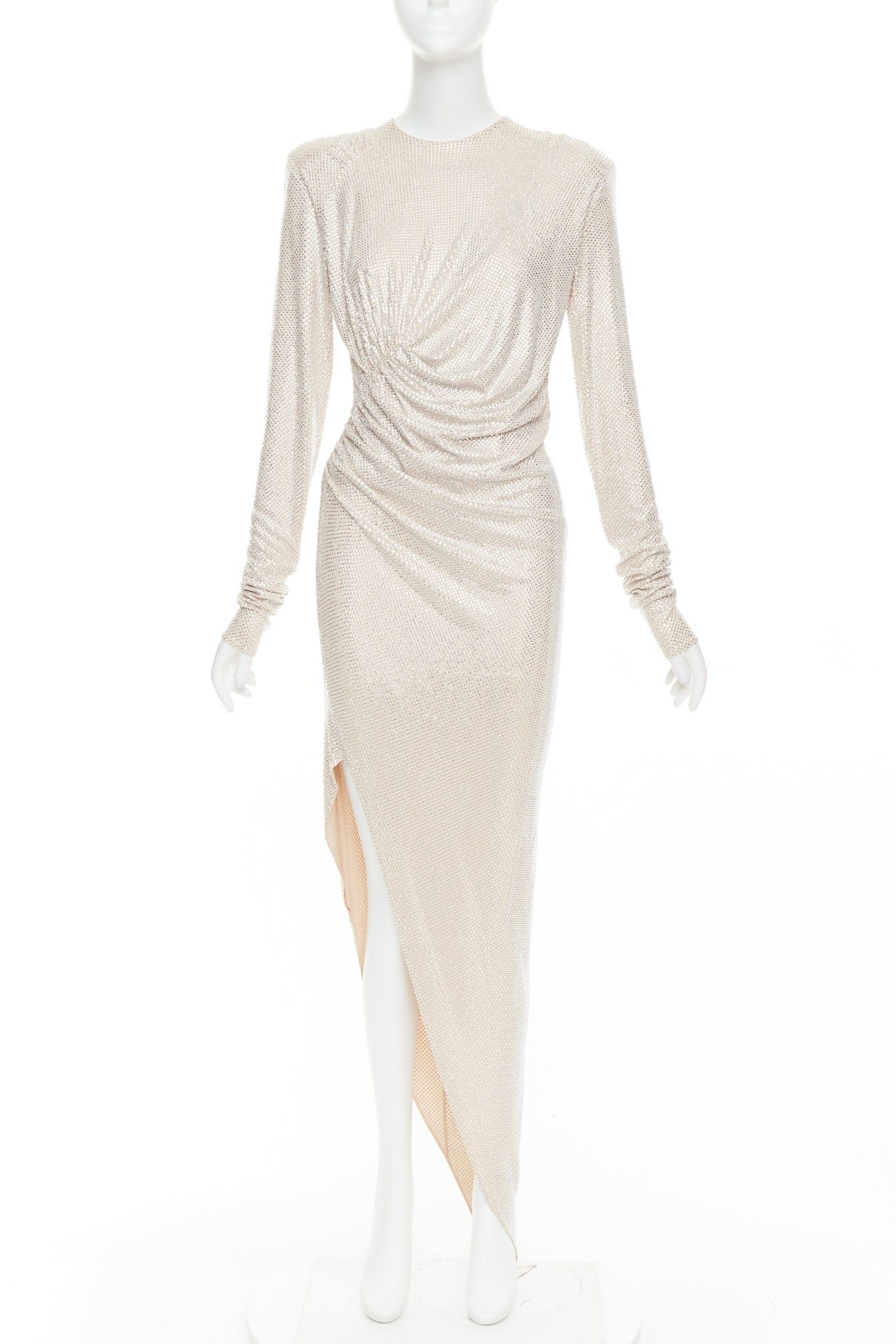 ALEXANDRE VAUTHIER Bridal ivory nude diamond strass crystal asymmetric draped dress