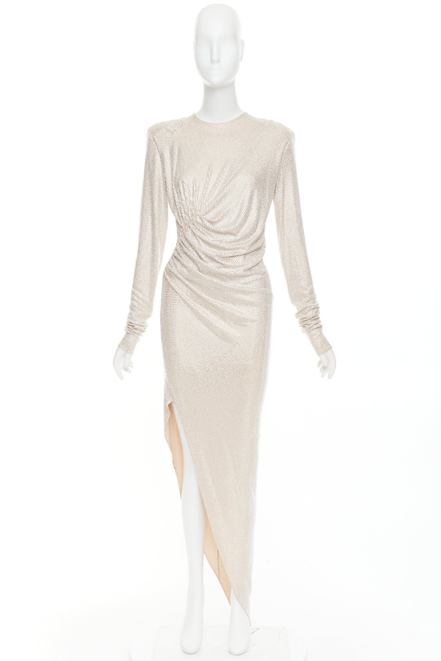 ALEXANDRE VAUTHIER Bridal ivory nude diamond strass crystal asymmetric draped dress