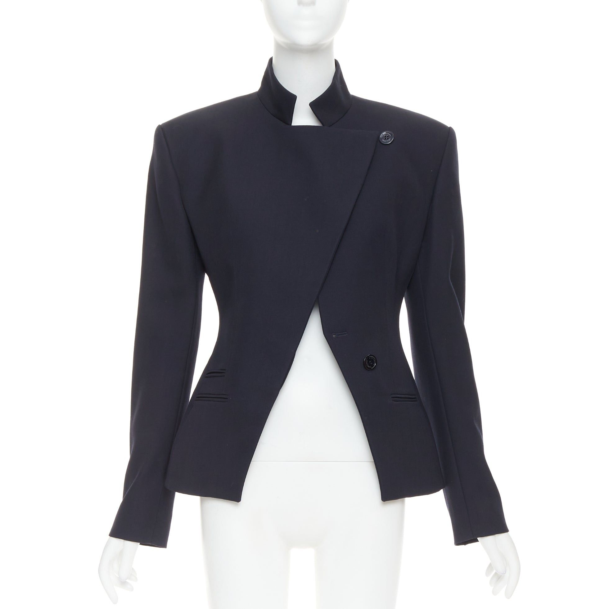Alexandre Vauthier ALEXANDRE VAUTHIER COUTURE SS2025 Runway navy stand collar Power officer blazer Size S / US 4 / IT 40 - 3 Thumbnail