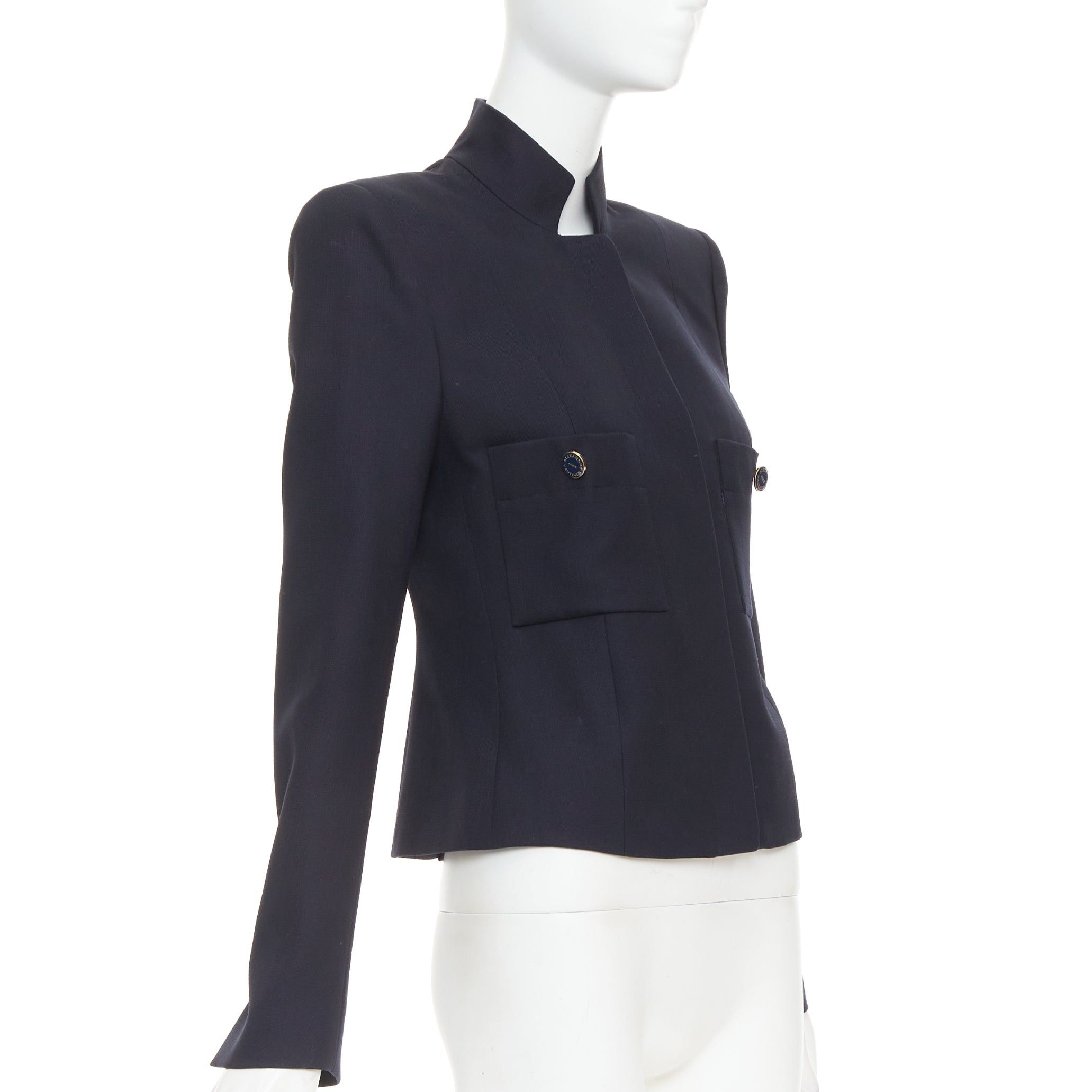 Alexandre Vauthier ALEXANDRE VAUTHIER COUTURE AW2023 Runway navy cropped military collar officer jacket Size S / US 4 / IT 40 - 4 Thumbnail