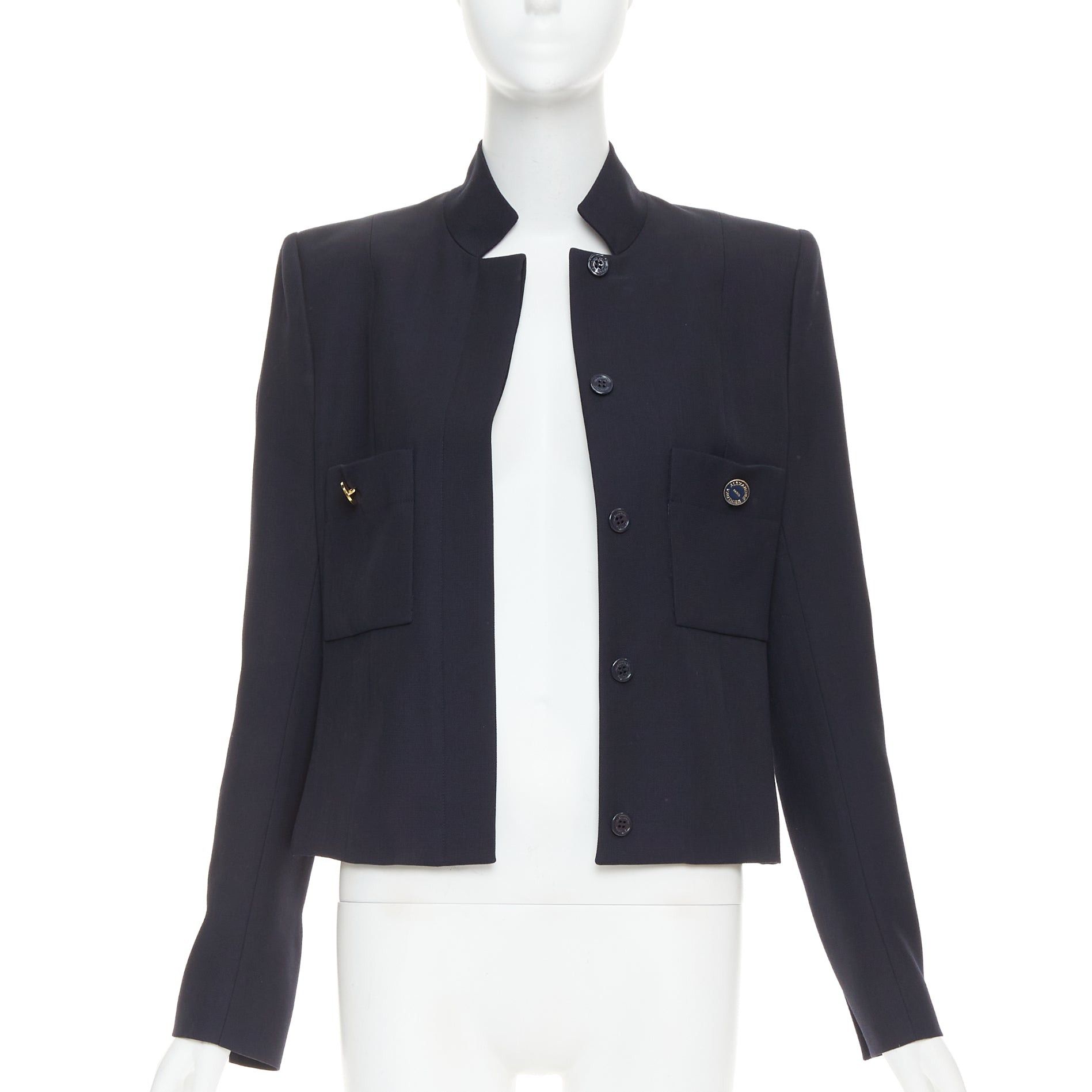 Alexandre Vauthier ALEXANDRE VAUTHIER COUTURE AW2023 Runway navy cropped military collar officer jacket Size S / US 4 / IT 40 - 3 Thumbnail