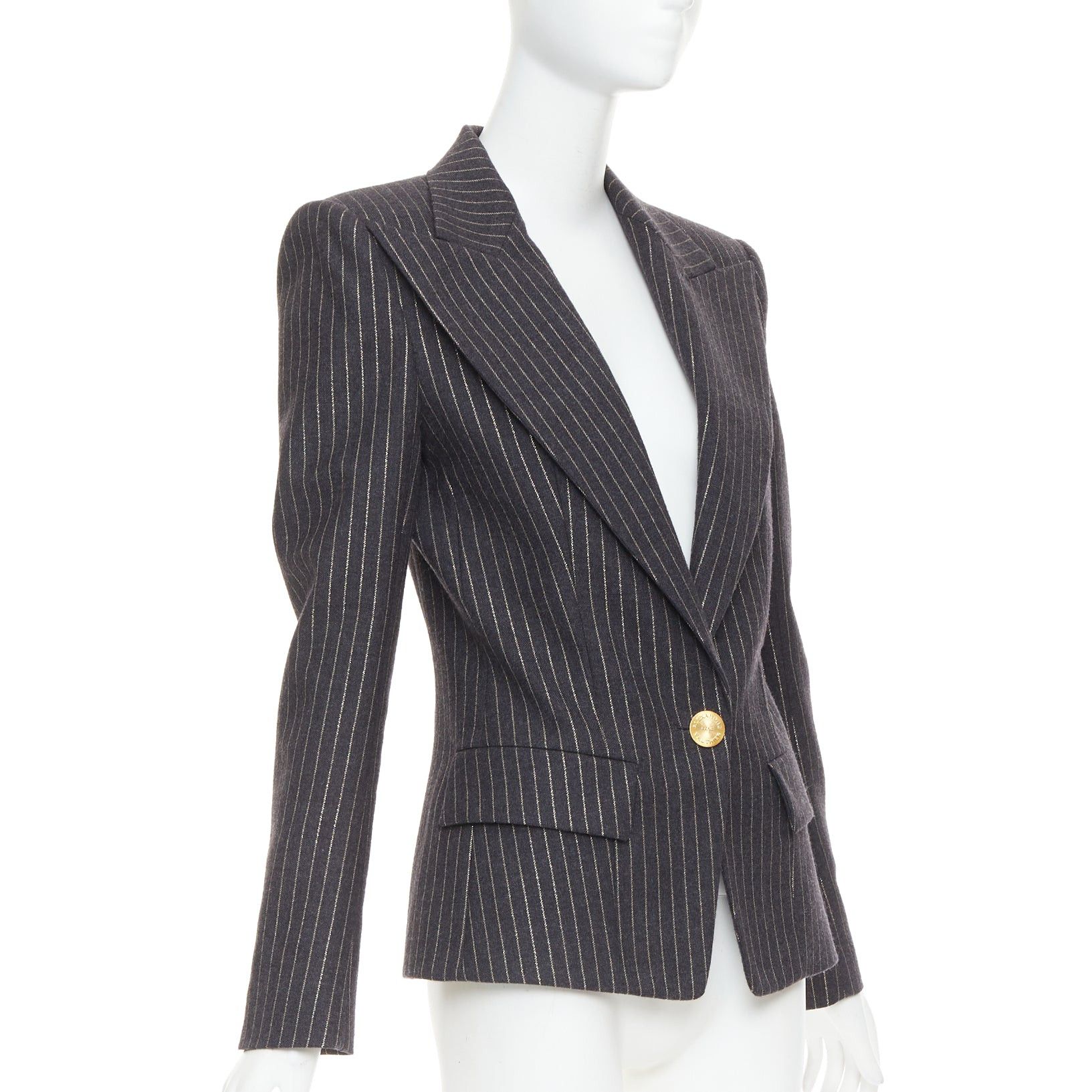 Alexandre Vauthier ALEXANDRE VAUTHIER dark grey metallic gold pinstripes single breasted blazer FR36 S Size S / US 4 / IT 40 - 4 Thumbnail
